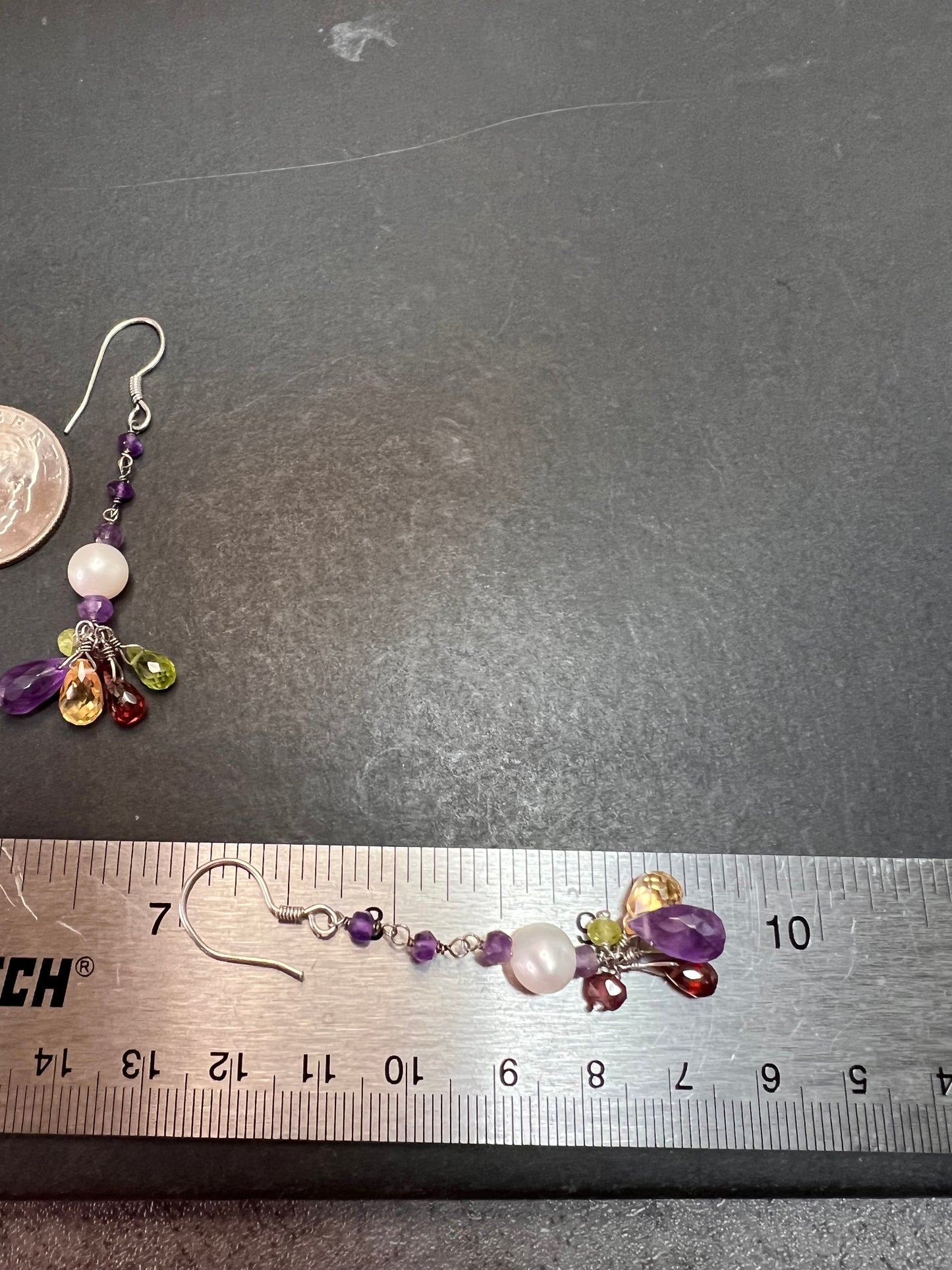 Multi gemstone cluster dangle earrings in sterling silver