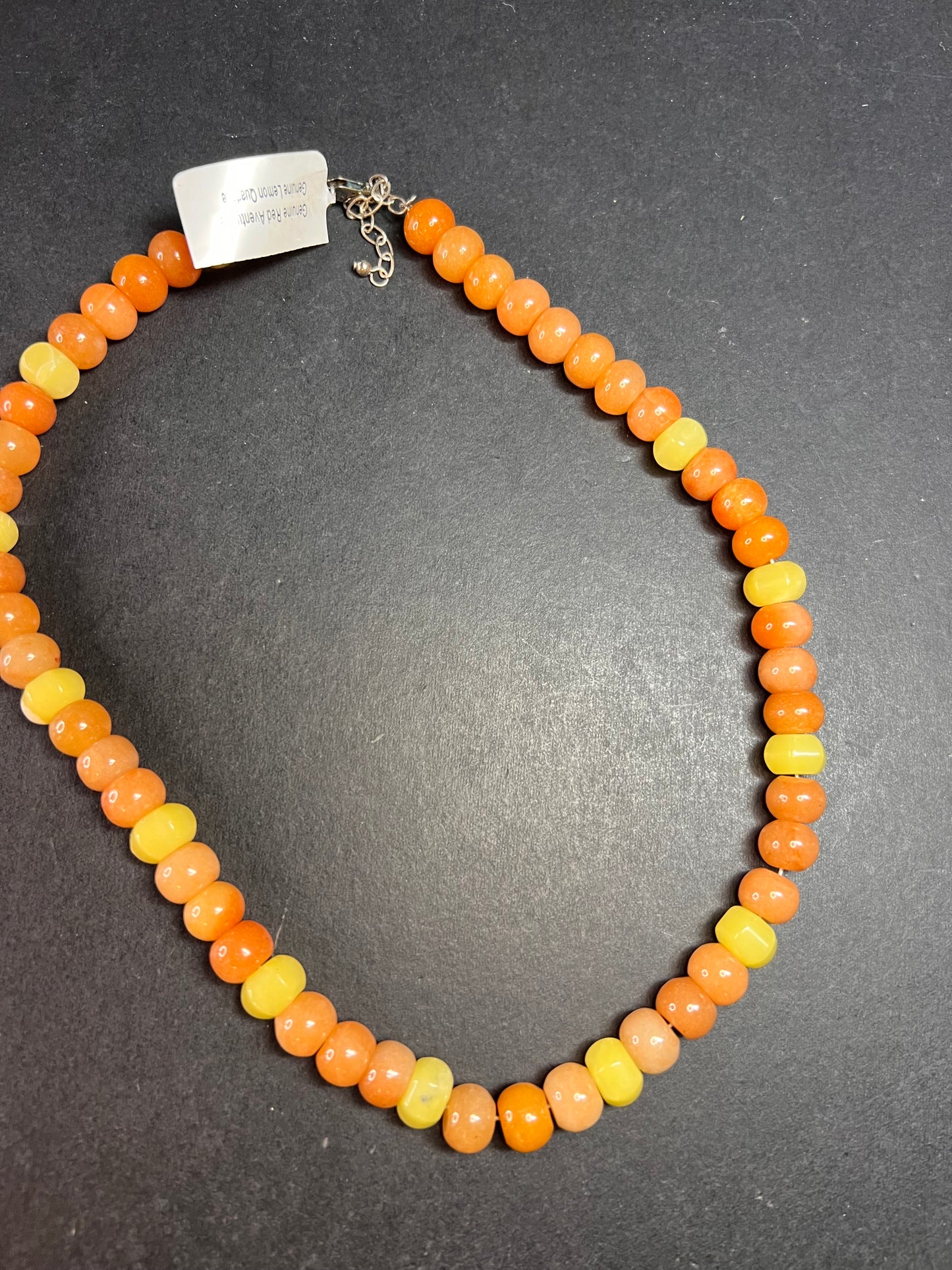 NEW Peach aventurine and lemon serpentine necklace with sterling silver clasp