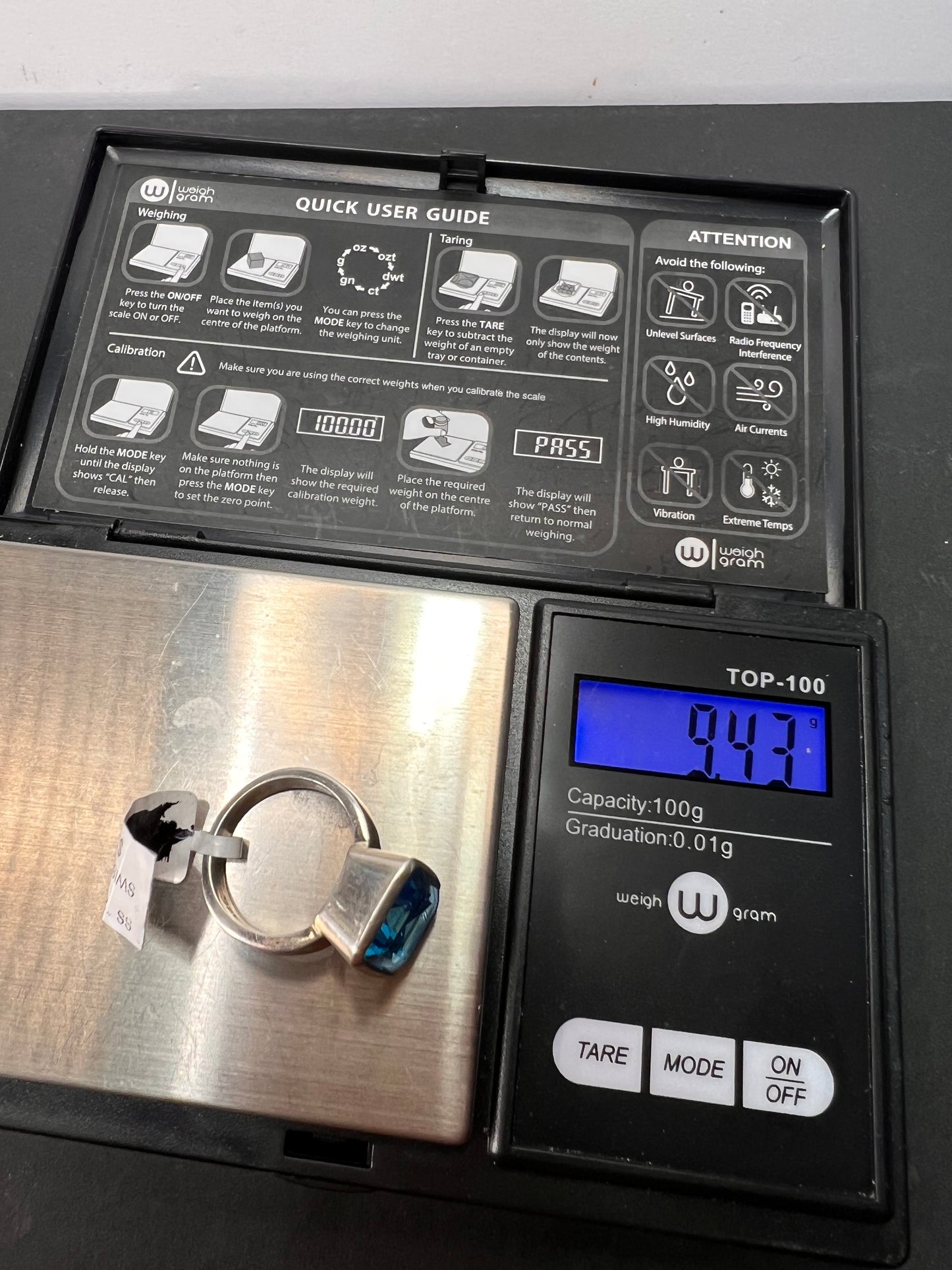 NEW Swiss blue topaz sterling silver ring size 7 / 9.43 grams