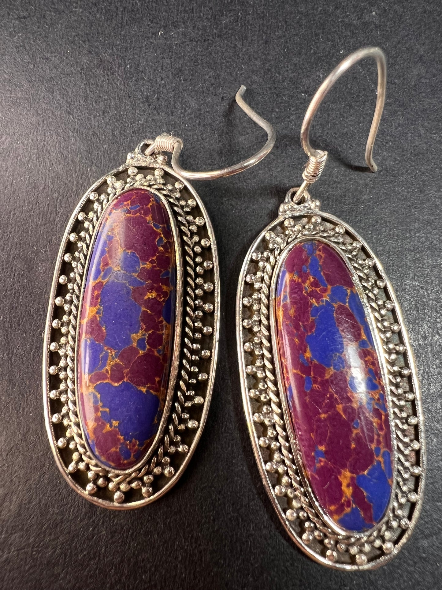 NEW purple Mojave turquoise in black oxidized sterling silver earrings