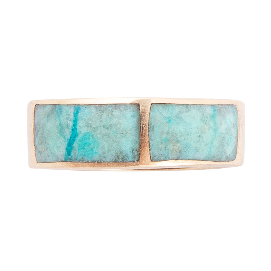 Barse Inlay Blue Chrysocolla and Golden Band Ring