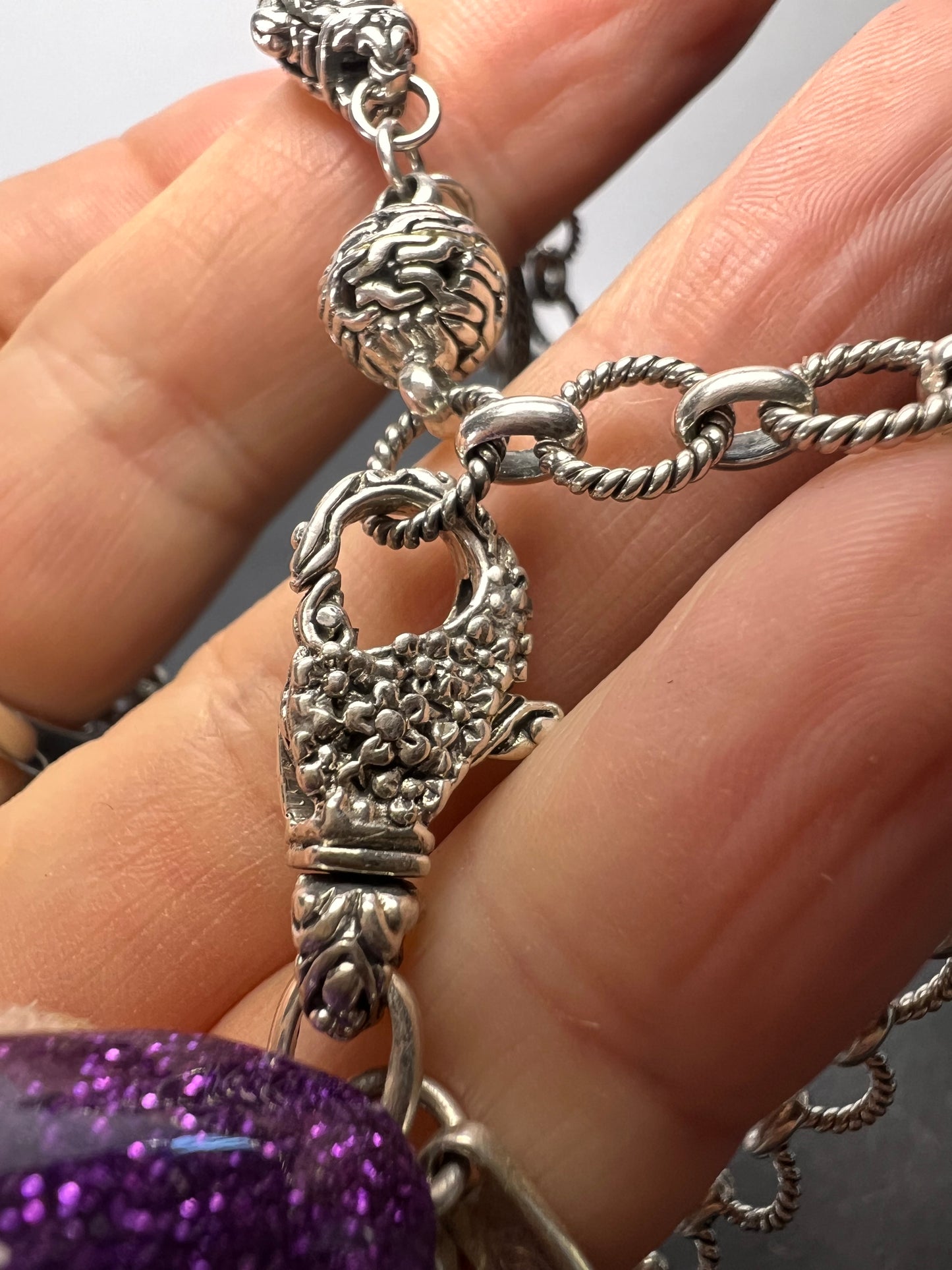 Sarda vintage turquoise Sterling silver Byzantine station 2 clasp adjustable necklace 16-25 inches