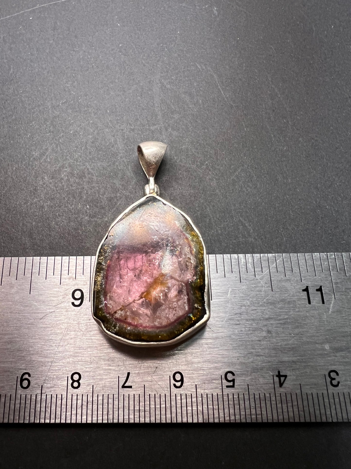 NEW Watermelon tourmaline sterling silver pendant 8.16 grams