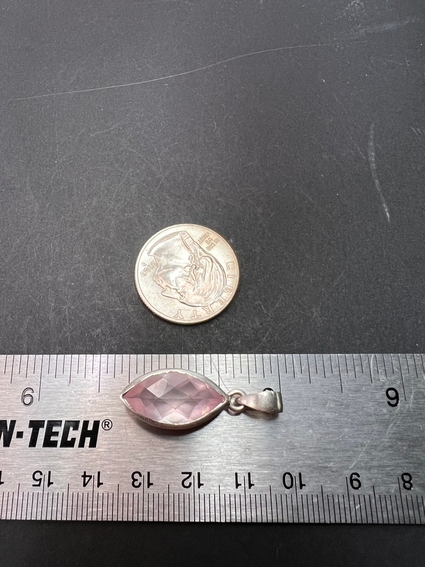 NEW Rose Quartz gemstone marquise cut sterling silver pendant 3.94 grams