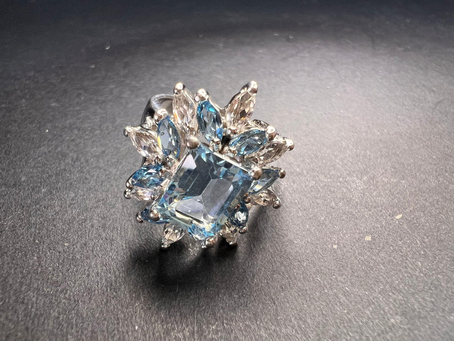 Vintage Sky blue and white topaz sterling silver ring size 8