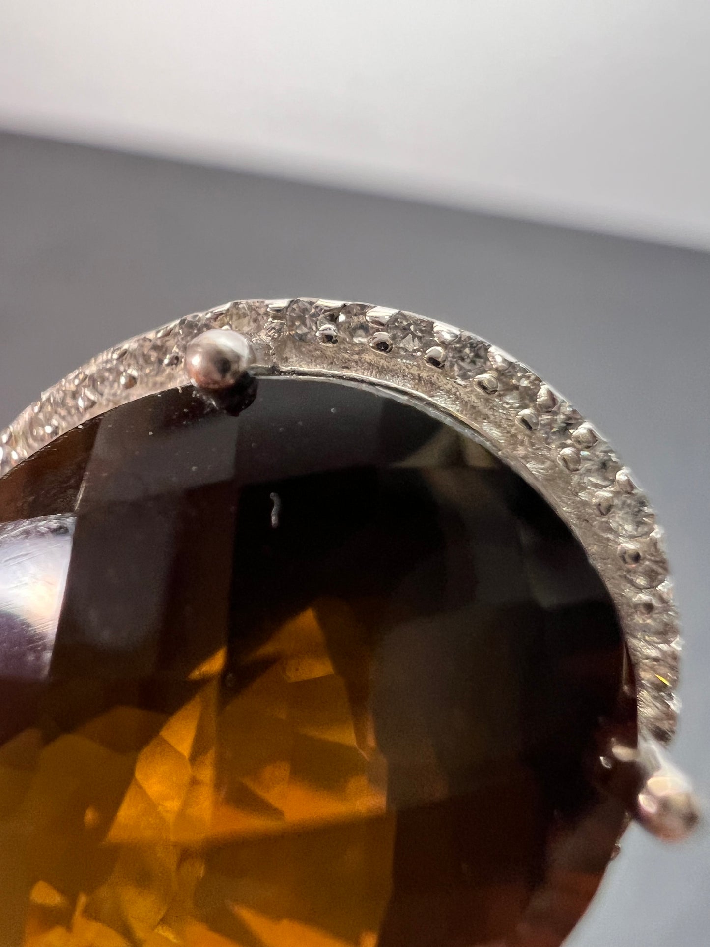 Cognac Quartz sterling silver halo pendant and chain