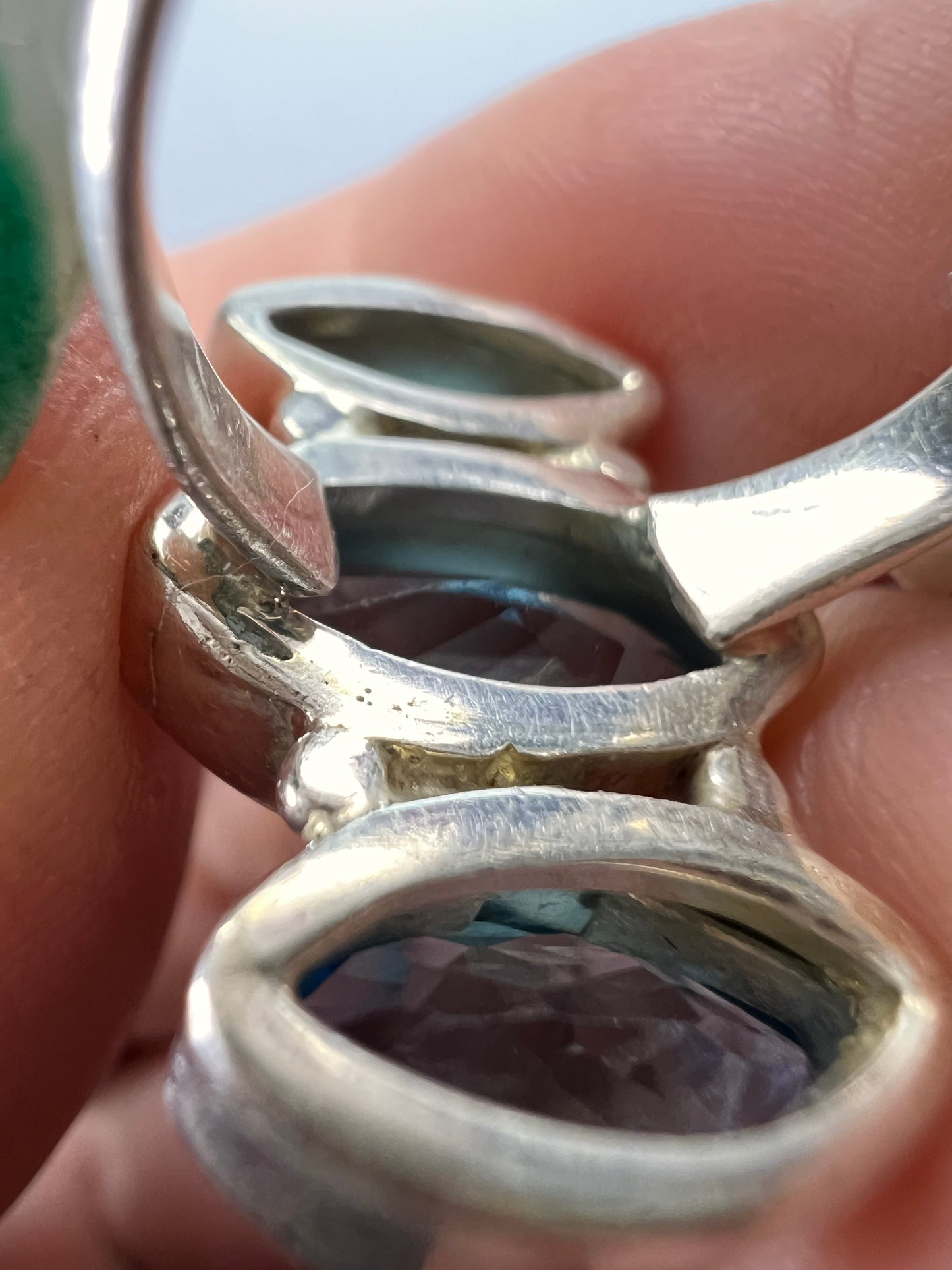 NEW Blue topaz triple stone sterling silver ring size 6 / 6.39 grams