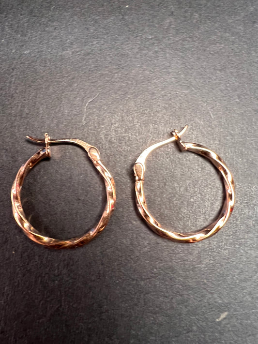 NEW rose gold over sterling silver twisted hoop earrings