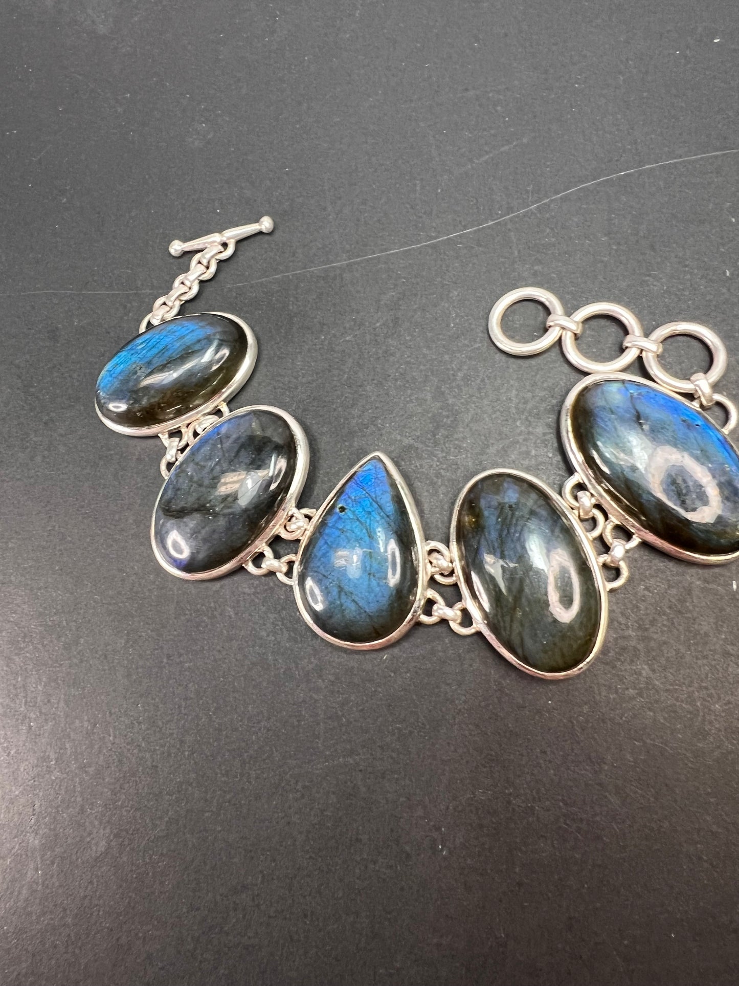 NEW Labradorite Sterling silver chunky toggle bracelet 6.5-7.75 inch 55 grams