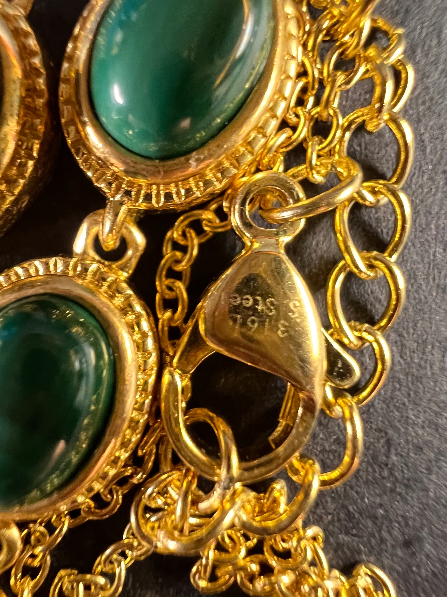NEW Malachite necklace in yellow gold over brass 18-22inch