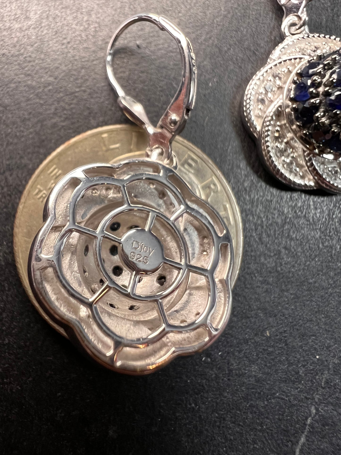 NEW blue sapphire and zircon galaxy halo earrings in rhodium over sterling silver