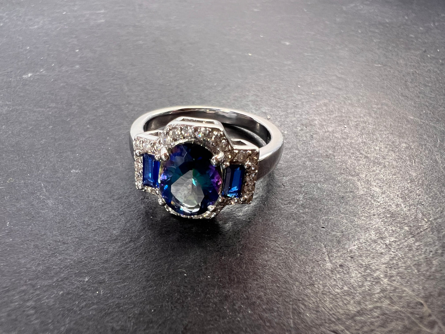 Blue Petalite Rhodium Over Sterling Silver Ring
