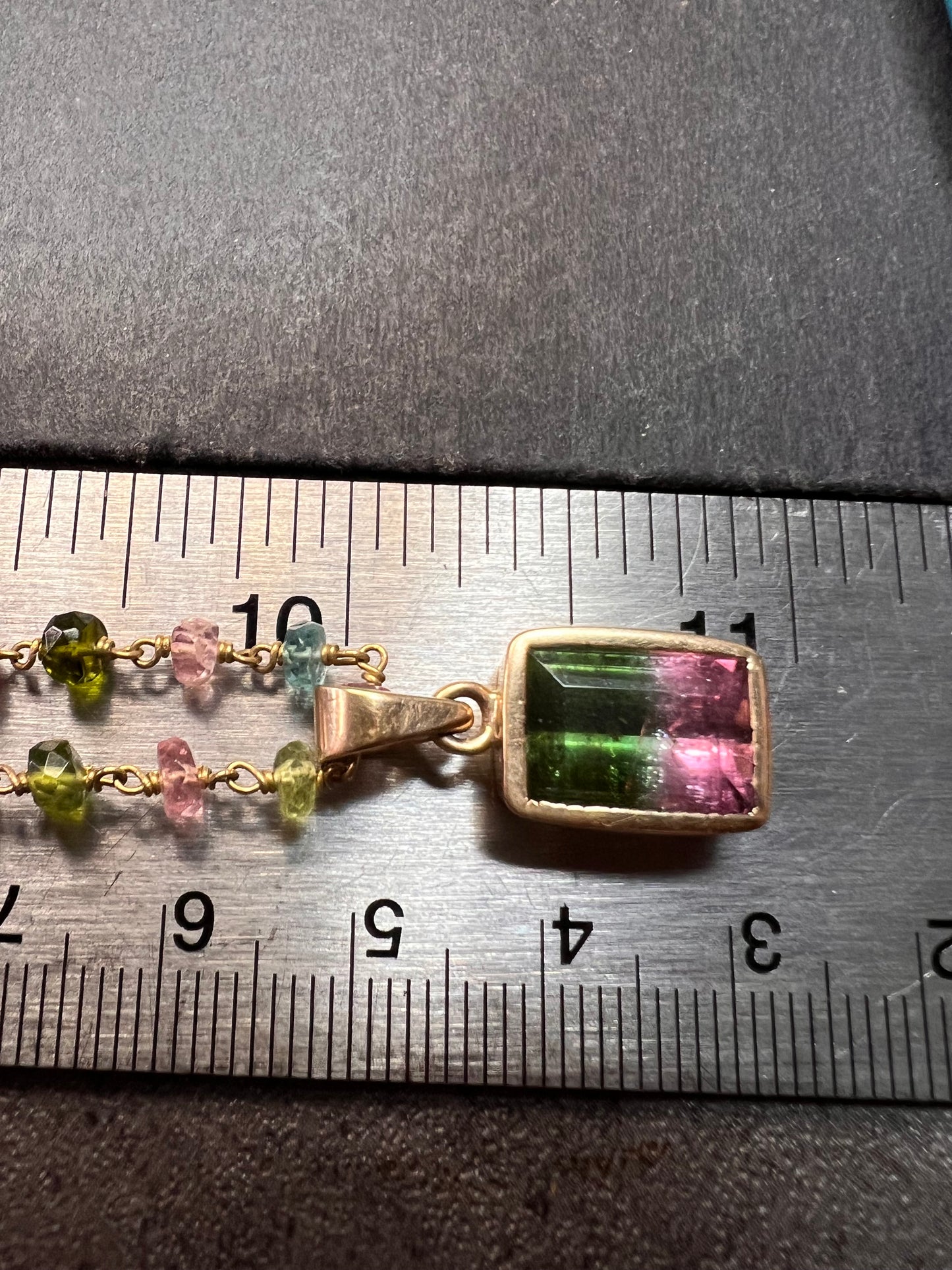 Vintage 14k & 18k gold watermelon tourmaline pendant necklace