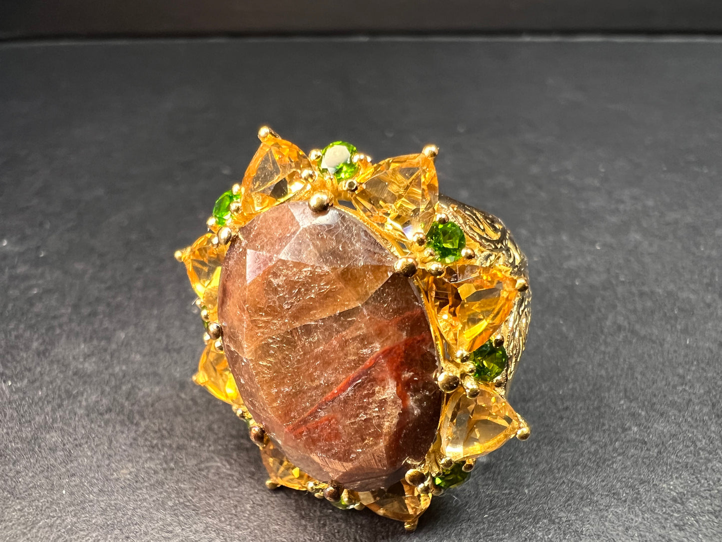 NEW chocolate sapphire multi gem cocktail ring in vermeil size 7