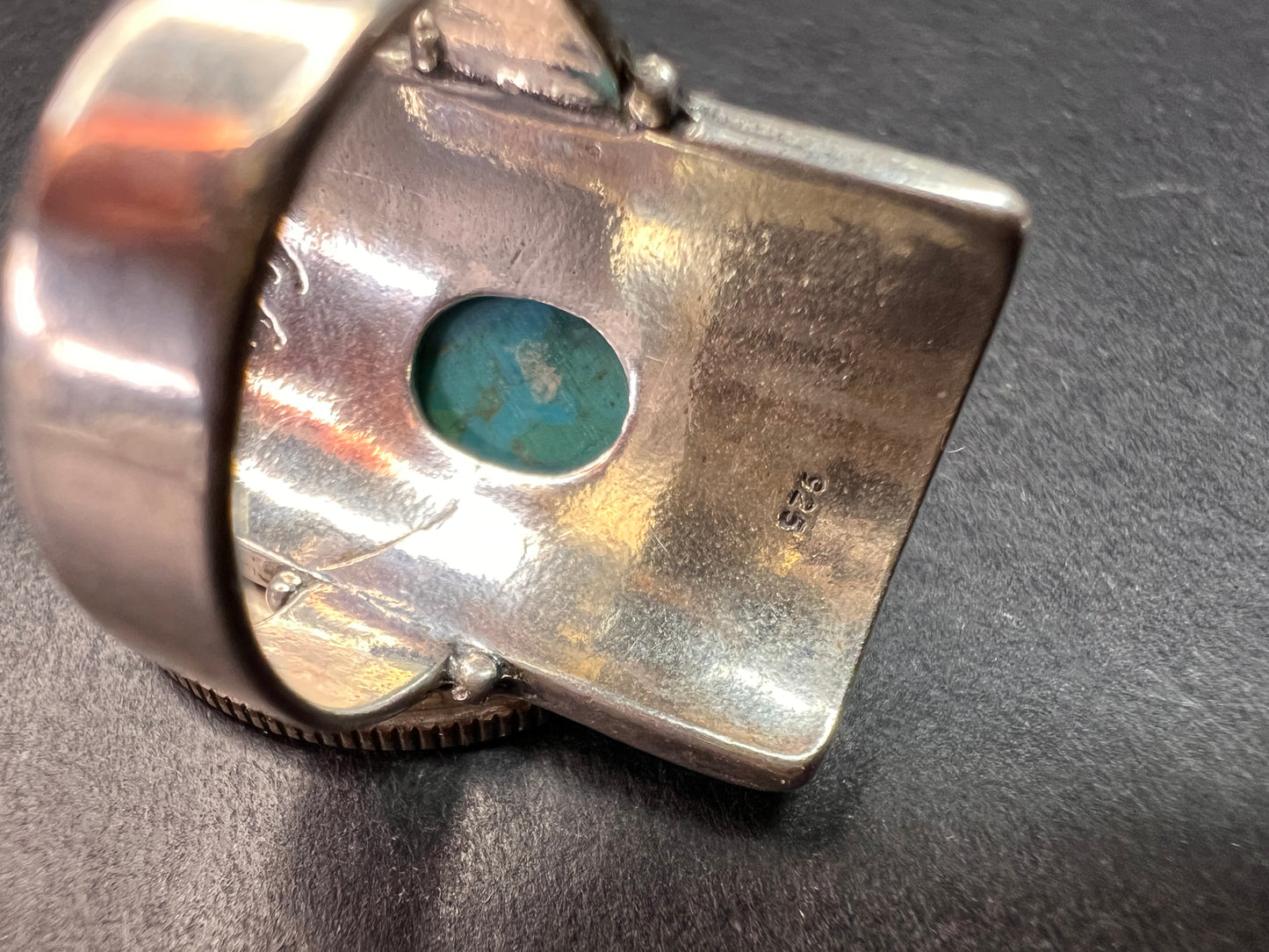 Vintage DIDAE Sterling Silver Kingman Turquoise Shield Ring – Size 7