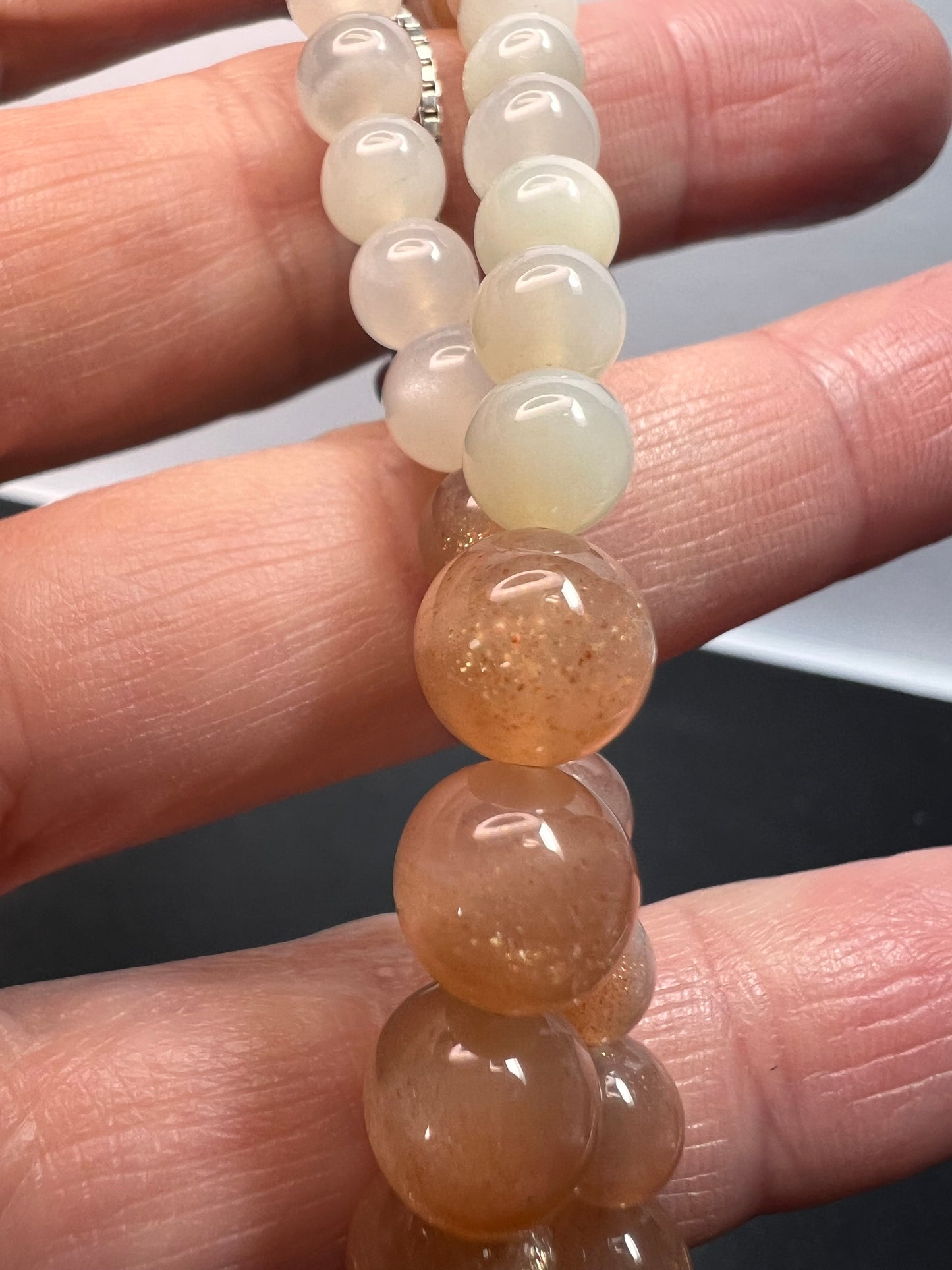 Mixed moonstone sterling silver bolo necklace