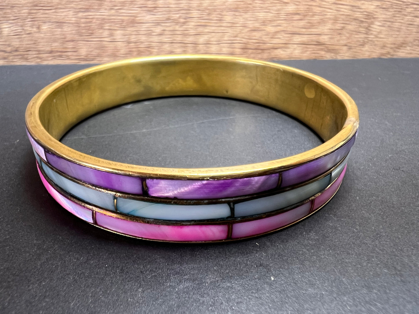 Vintage dyed mother of pearl and brass bangle