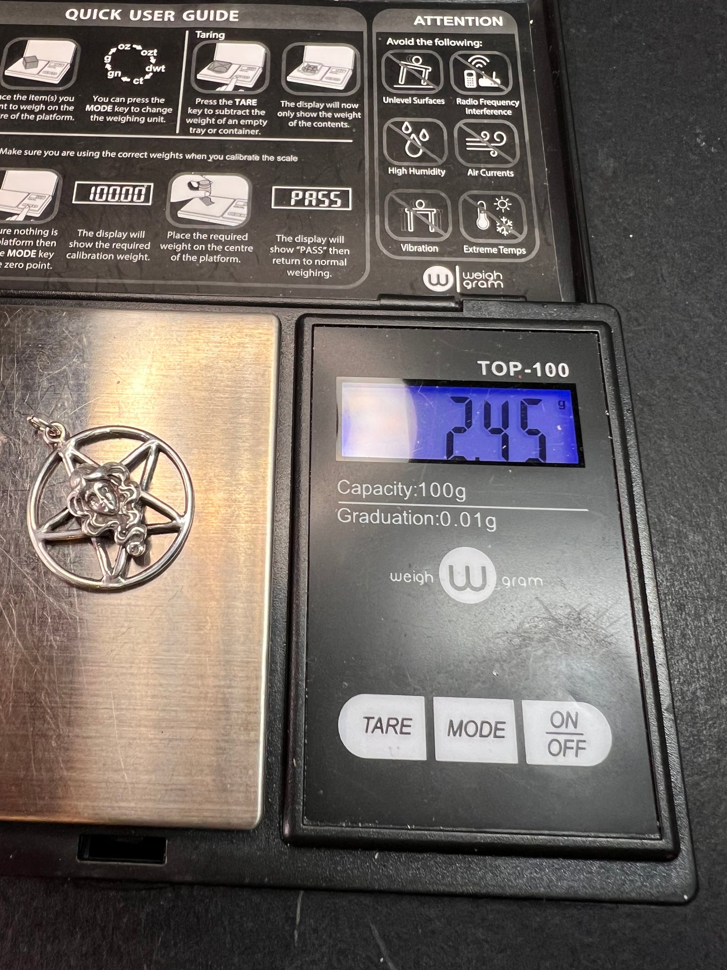 Vintage Sterling Silver Pentacle Goddess Face Charm Pendant