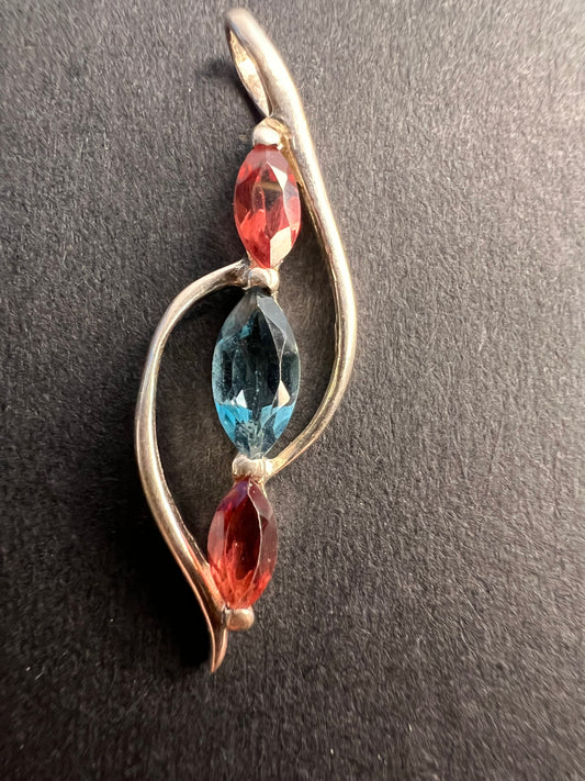 NEW Garnet and blue topaz sterling silver bypass pendant