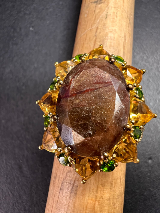 NEW chocolate sapphire multi gem cocktail ring in vermeil size 7