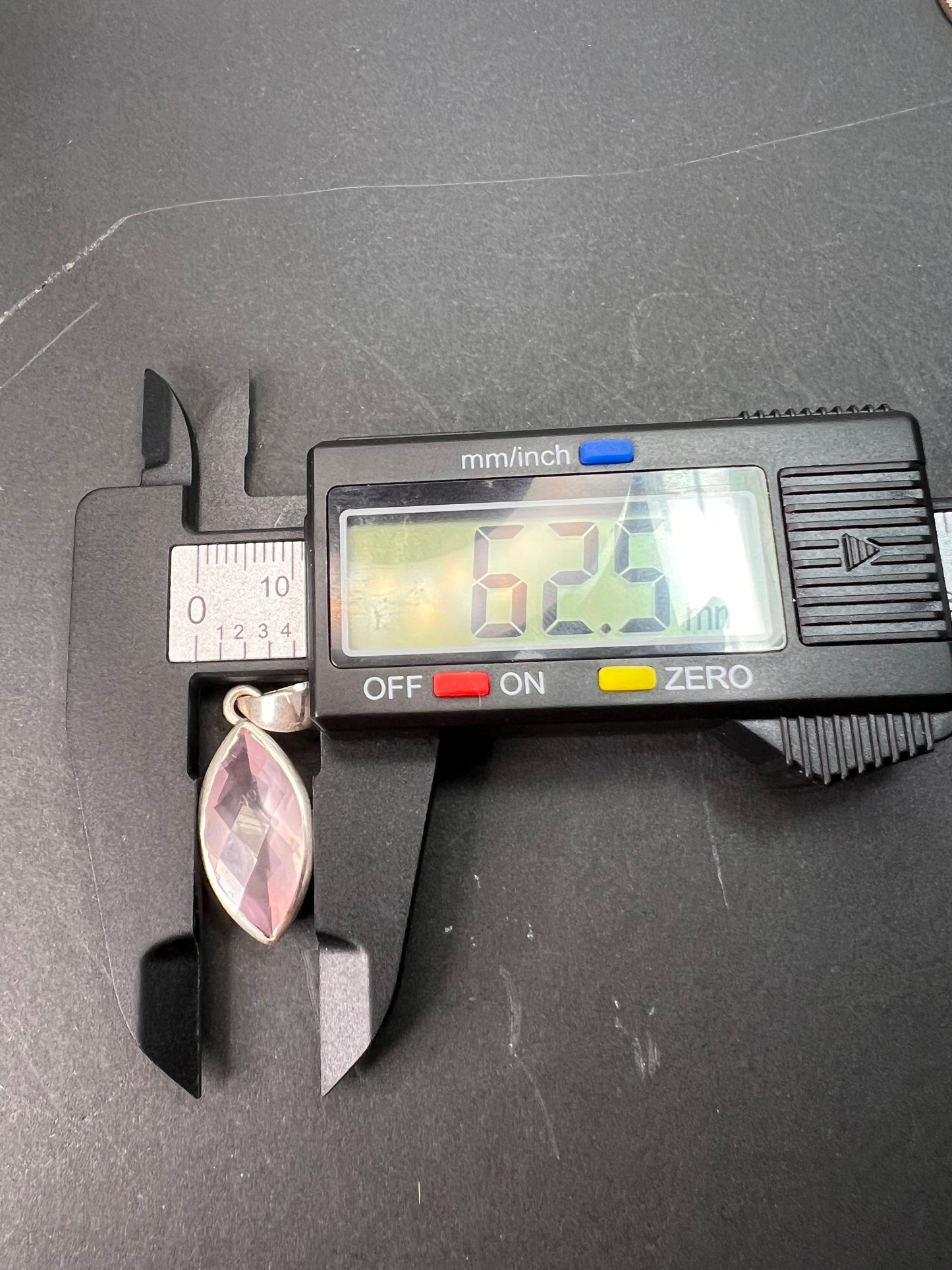 NEW Rose Quartz gemstone marquise cut sterling silver pendant 3.94 grams