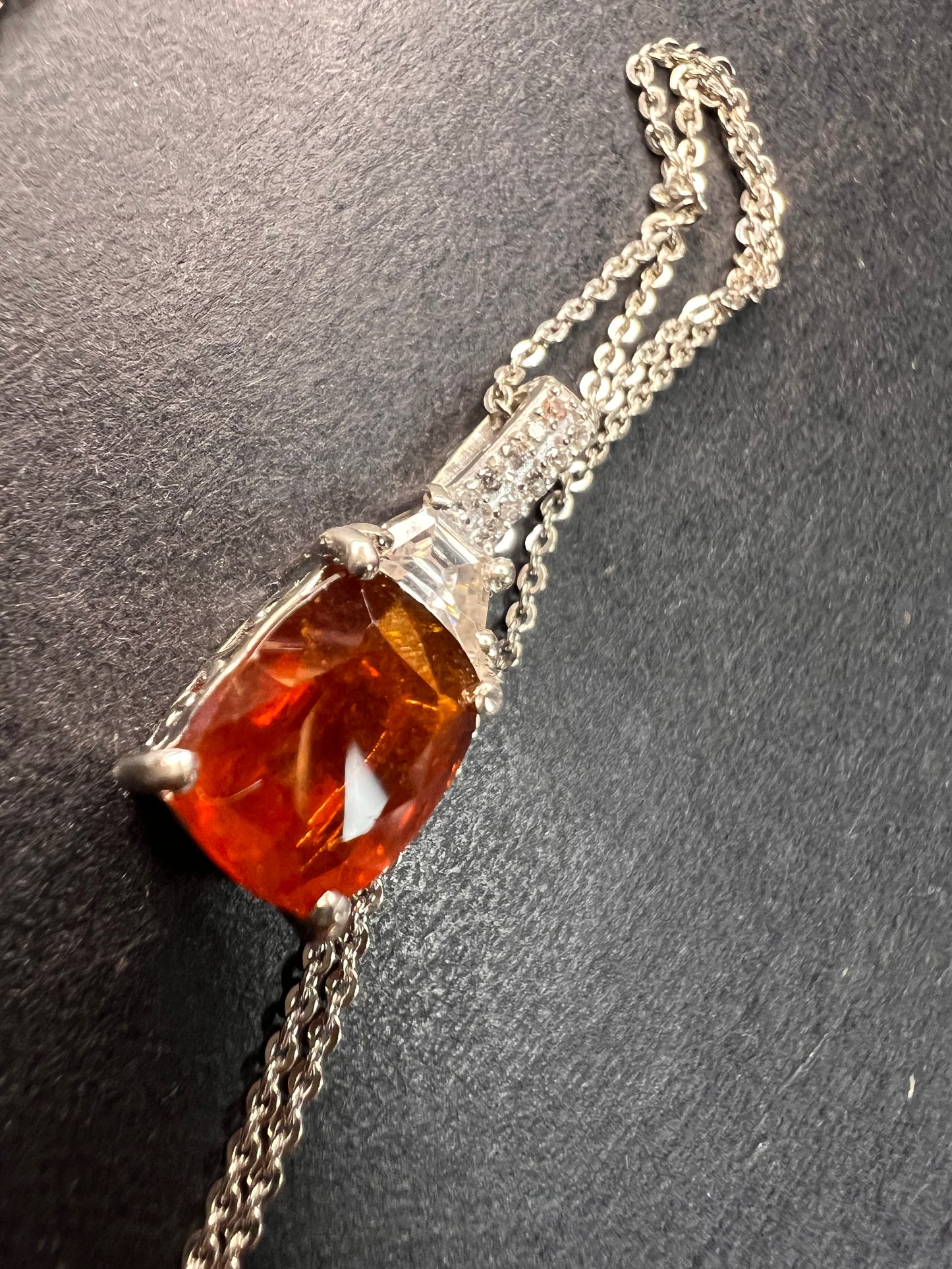 NEW tangerine kyanite and zircon pendant and chain in rhodium over sterling silver
