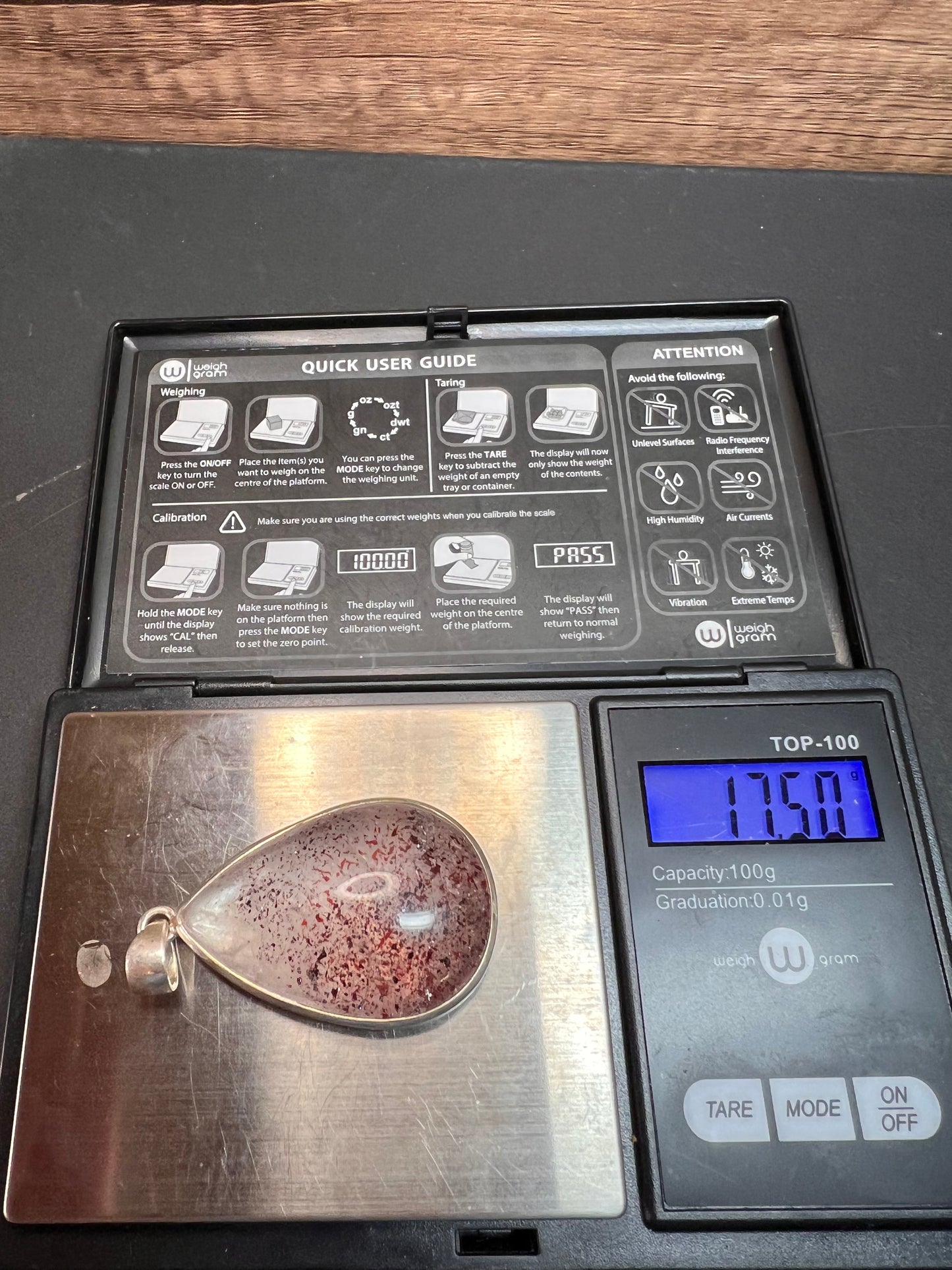 NEW Lepidocrocite super 7 sterling silver teardrop pendant 17.5 grams