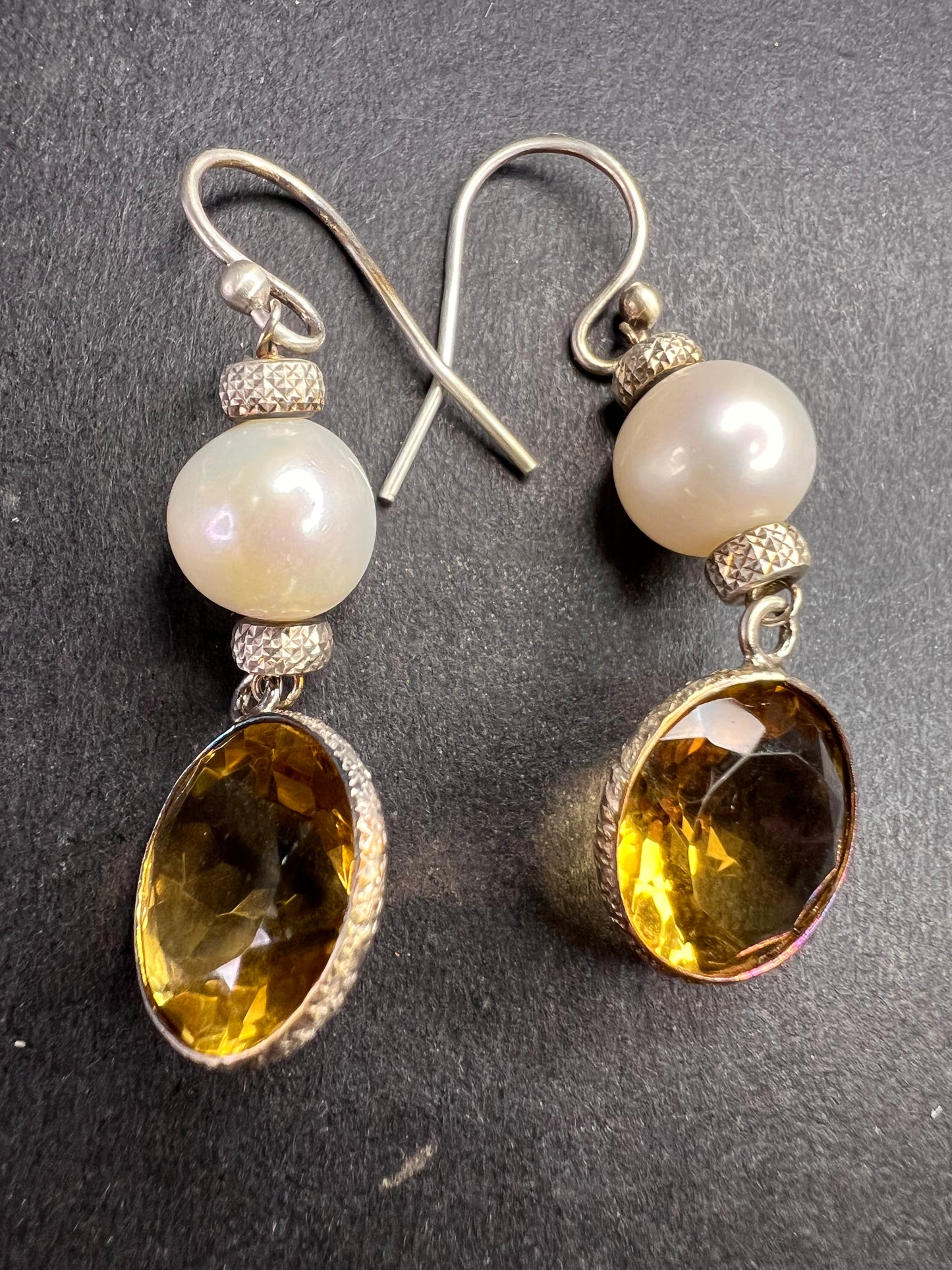 Citrine and pearl sterling silver dangle earrings