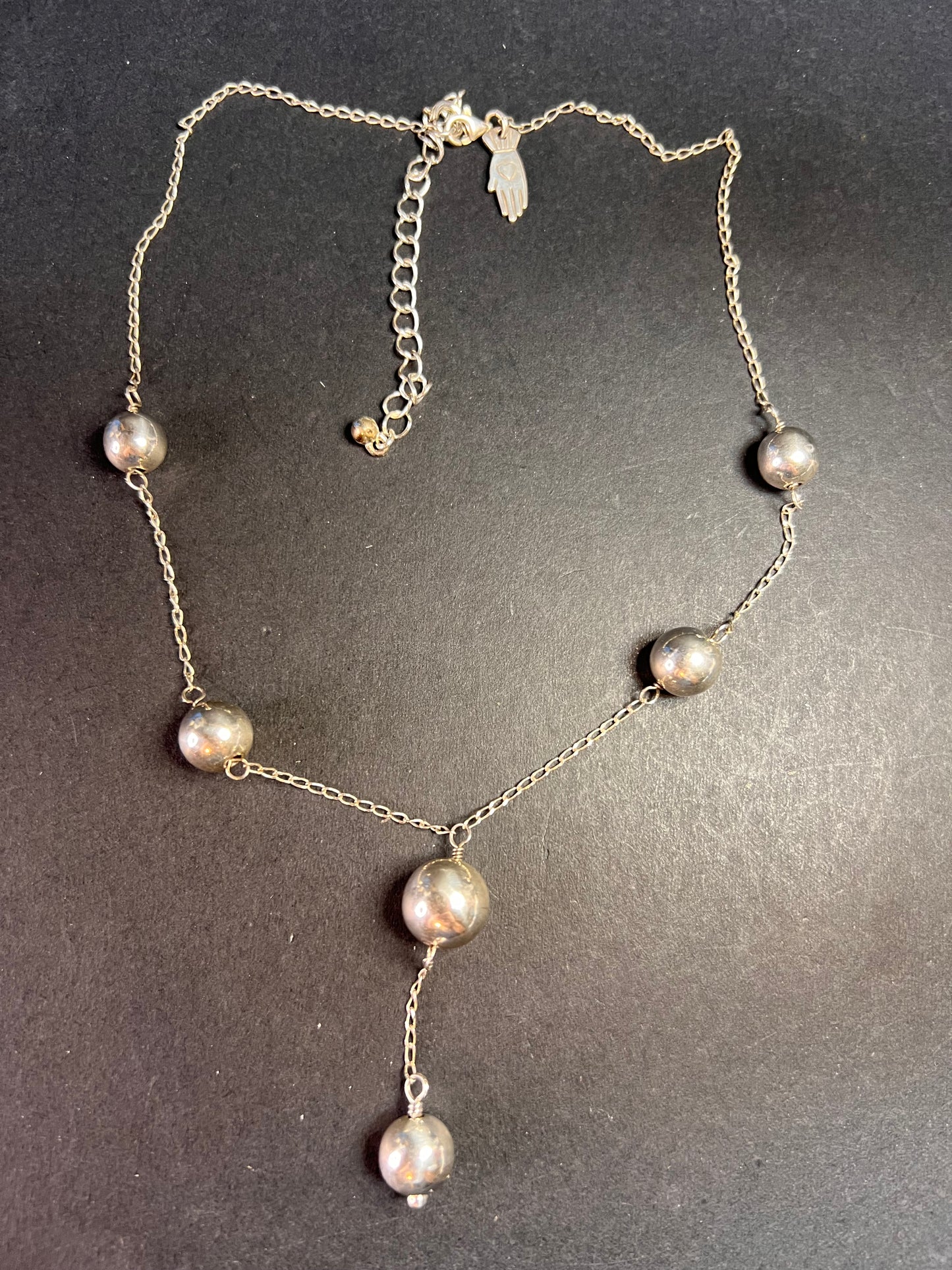 Vintage sterling silver Y drop station ball necklace