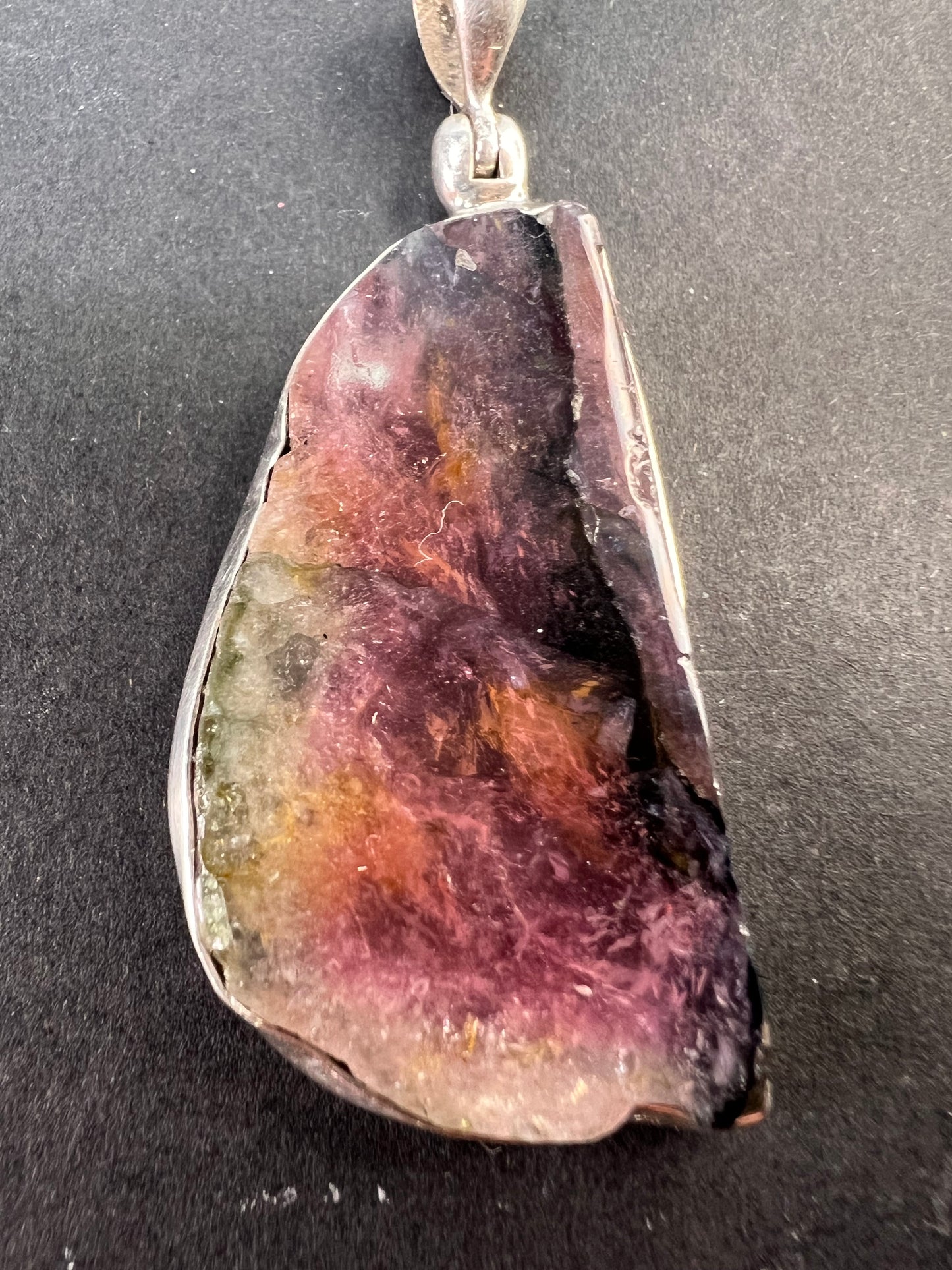 NEW Watermelon multi tourmaline sterling silver pendant 7.91 grams