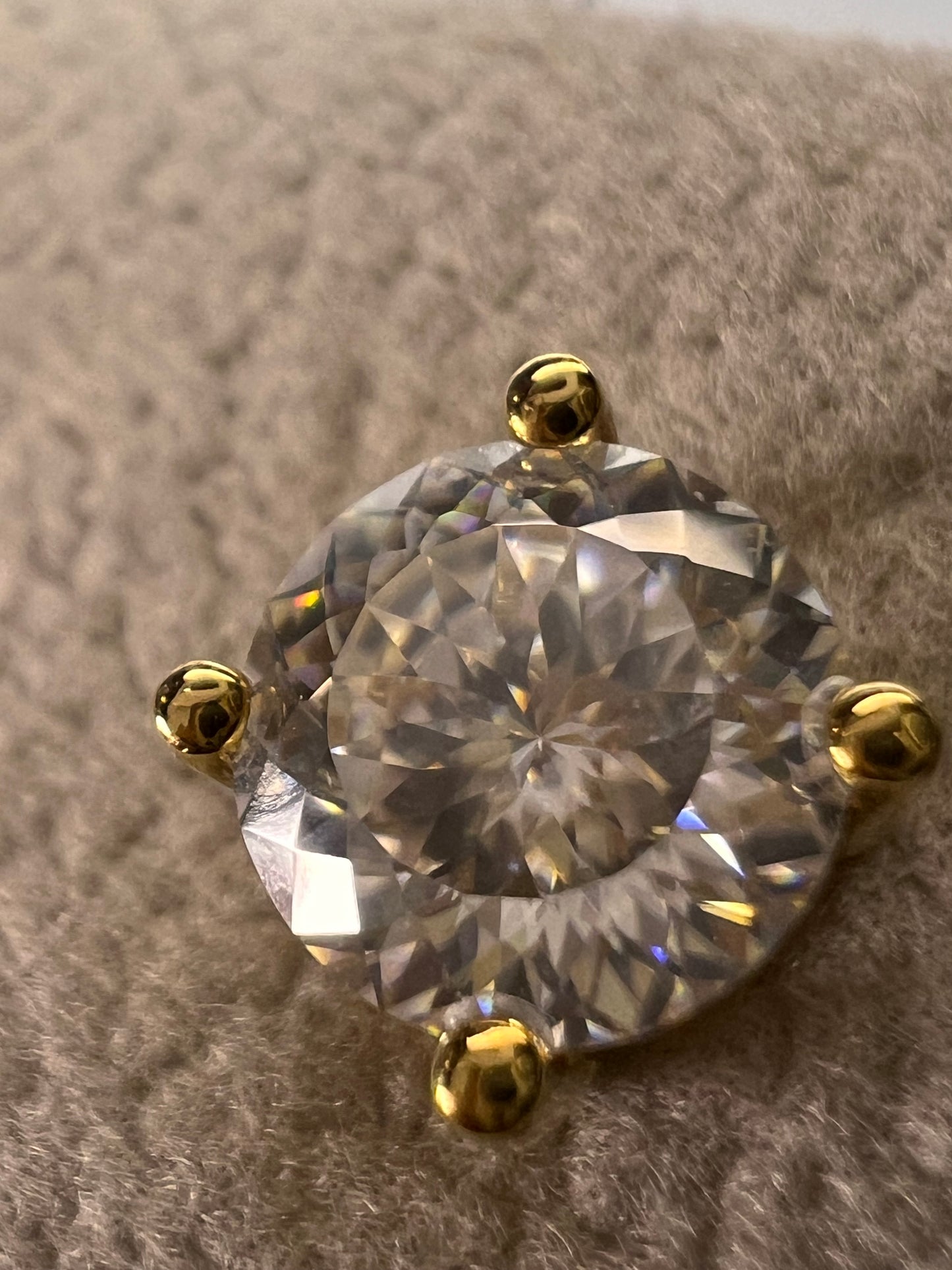 Moissanite 1.90 ctw solitaire stud earrings in vermeil YG over 925 sterling silver