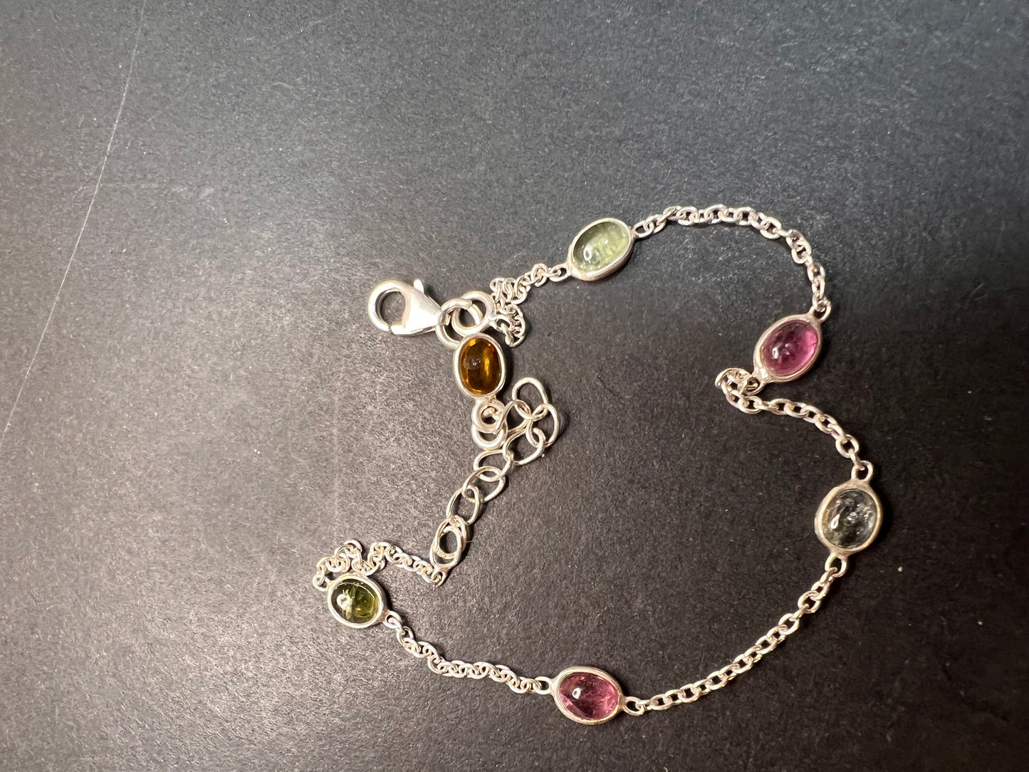 NEW Multi tourmaline sterling silver station chain bracelet