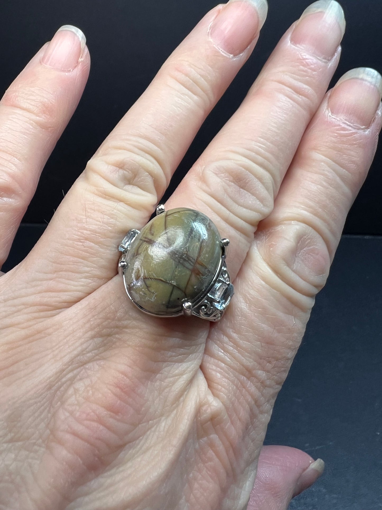 NEW Venus Jasper and topaz stainless steel ring size 9