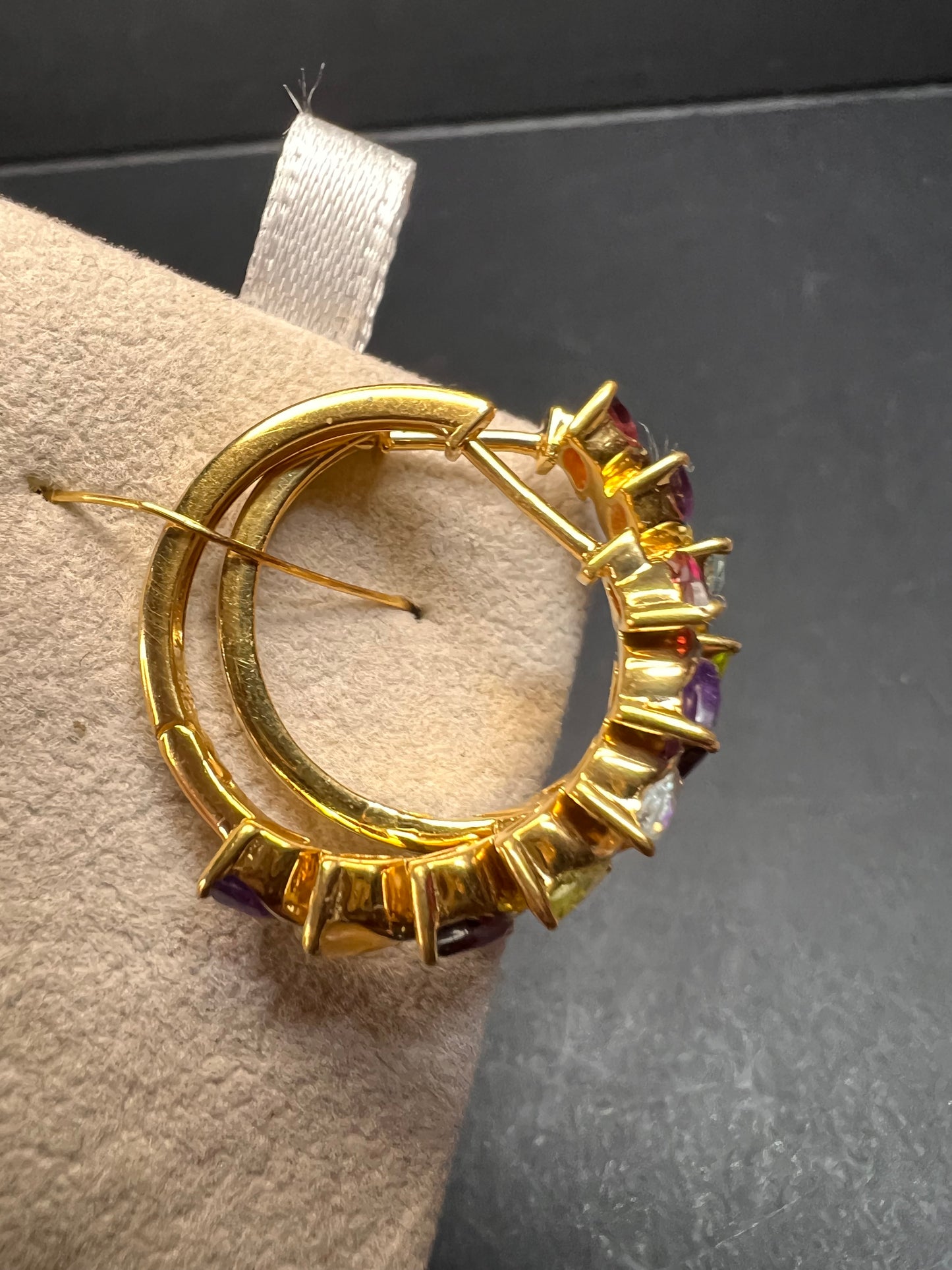 NEW multi gemstone hoop earrings in vermeil gold over sterling silver