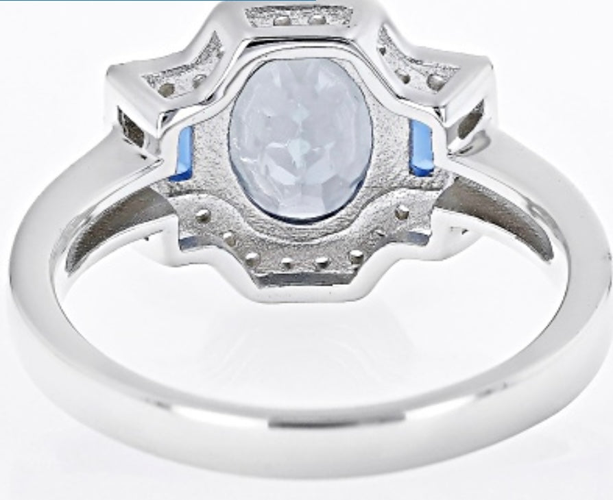 Blue Petalite Rhodium Over Sterling Silver Ring
