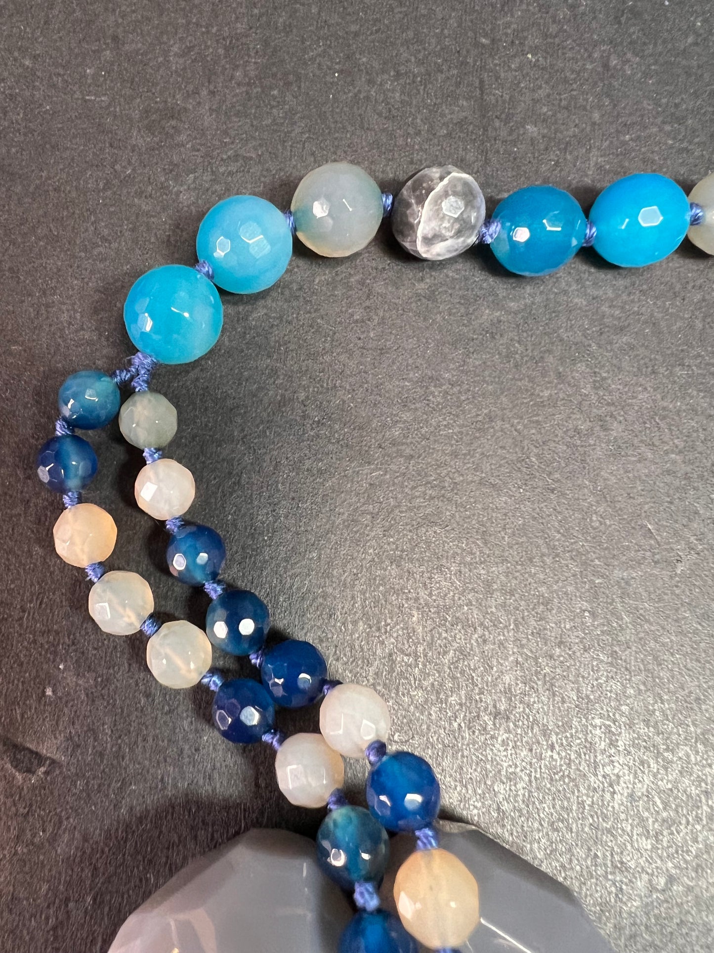 NEW multi blue semi precious stone station 36 inch necklace with sterling silver clasp