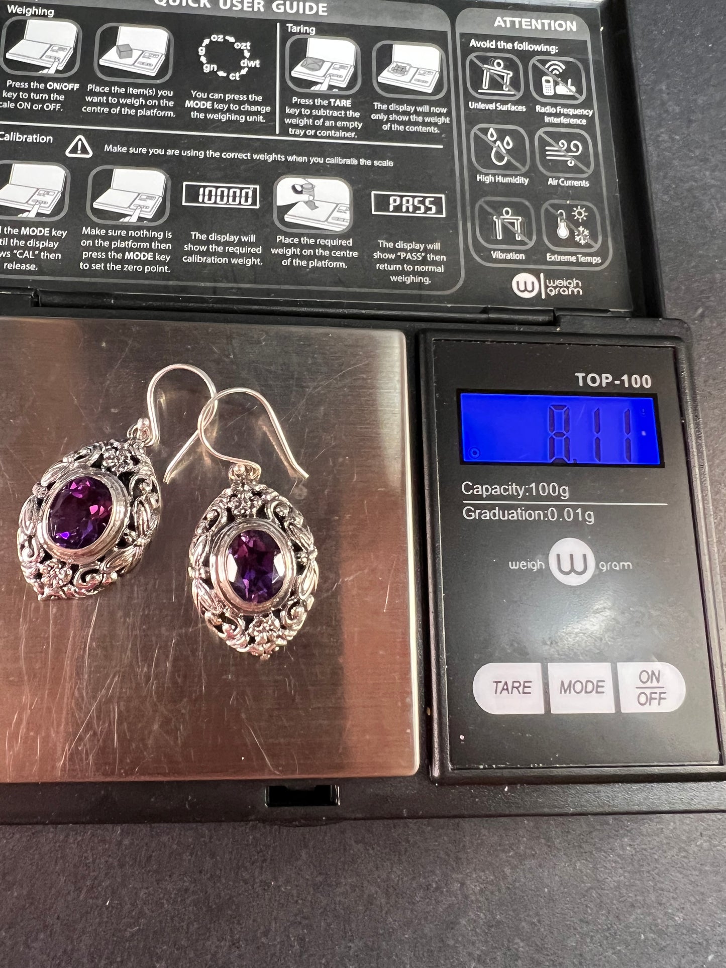 NEW Bali rose de France amethyst sterling silver dragonfly earrings