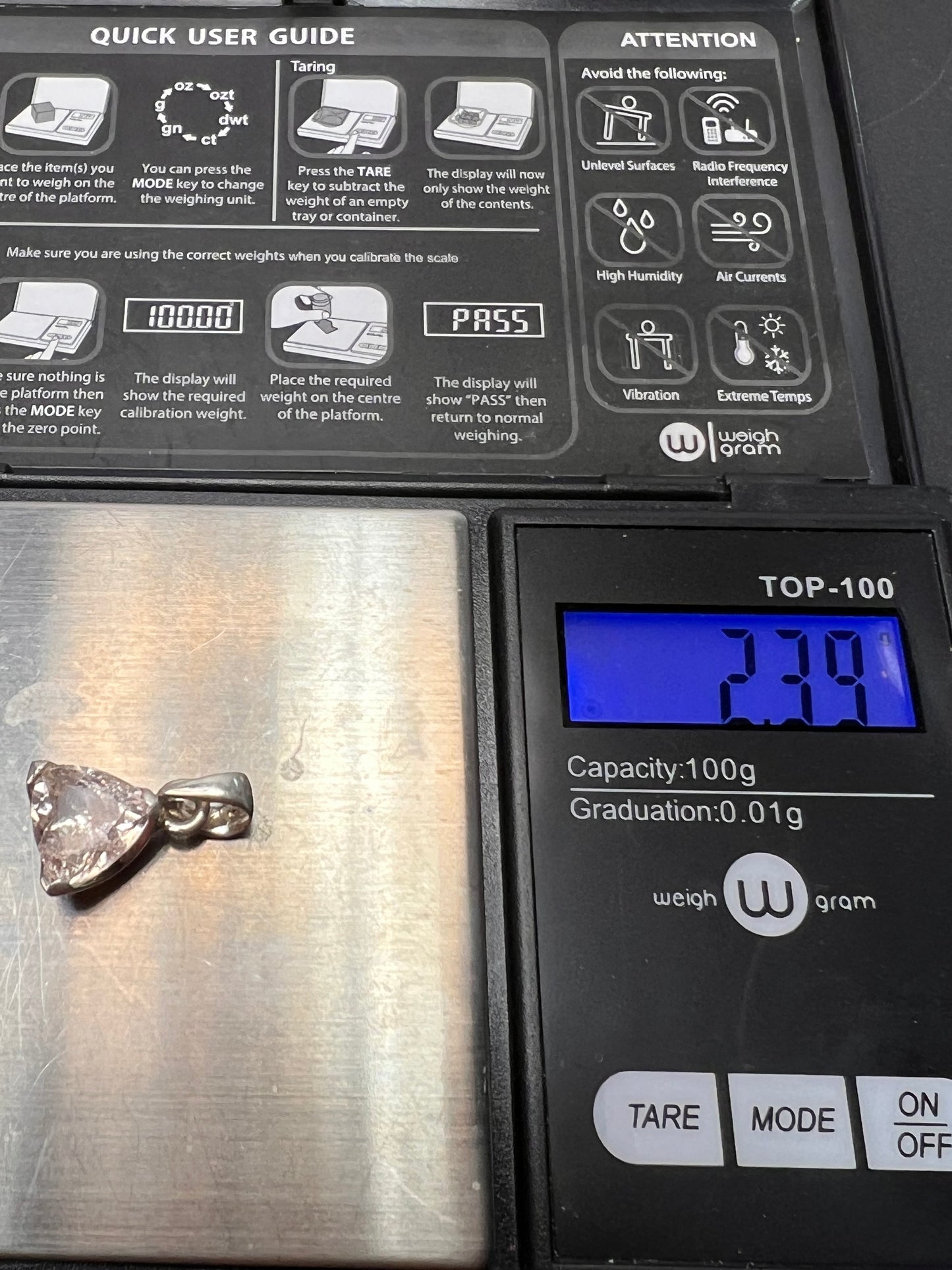 NEW Morganite trillium gemstone sterling silver pendant 2.39 grams