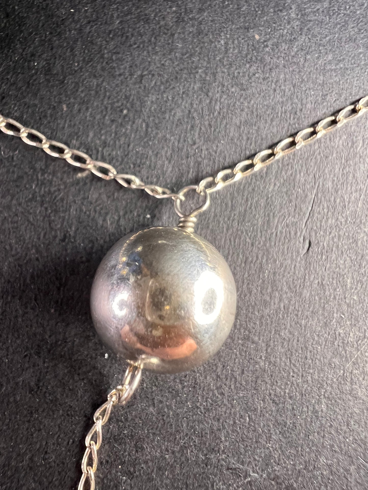 Vintage sterling silver Y drop station ball necklace