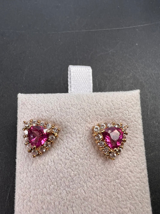 Pink topaz and zircon halo stud earrings in 18k rose gold over sterling silver