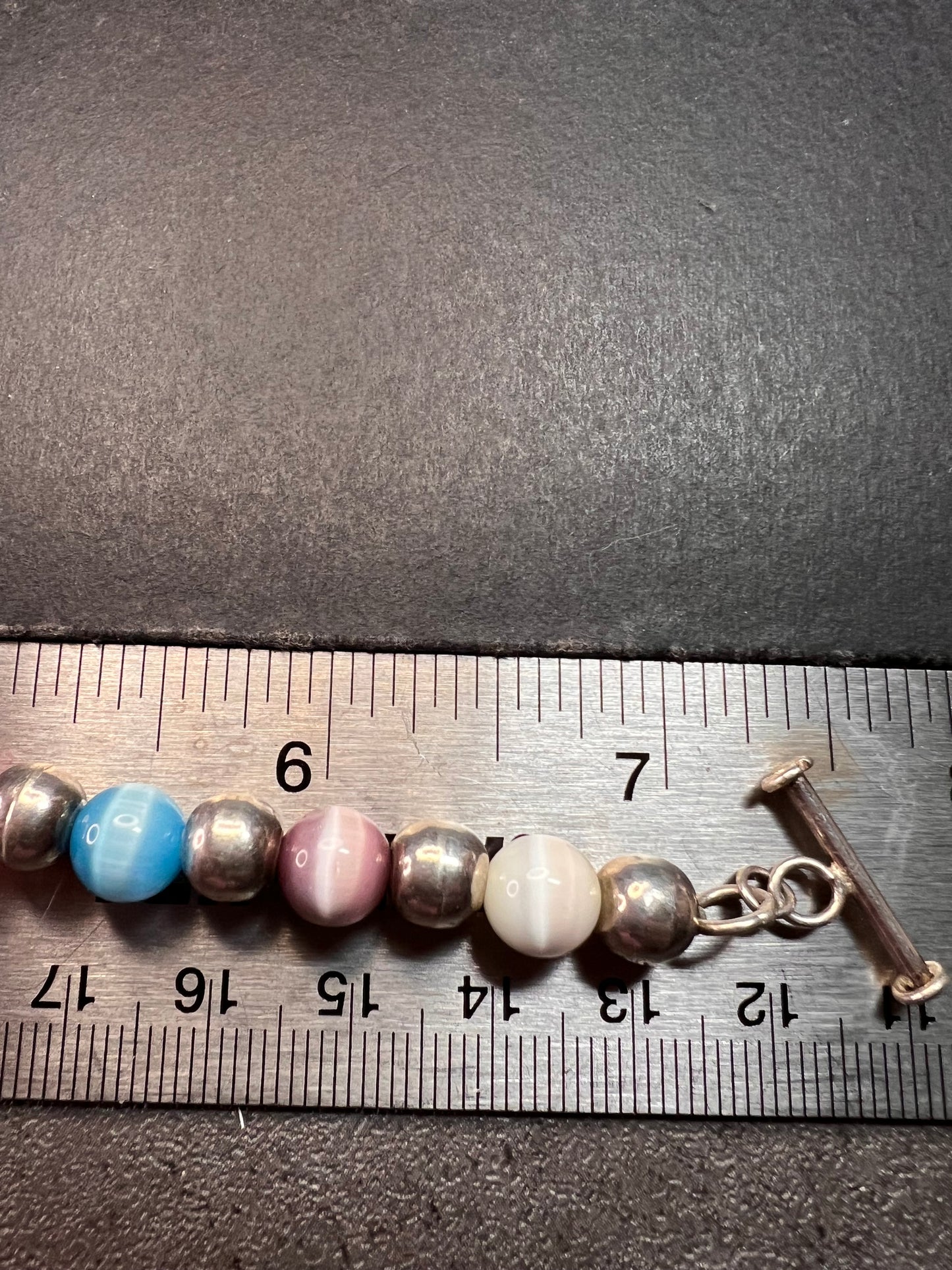 Vintage sterling silver and cats eye glass toggle bracelet