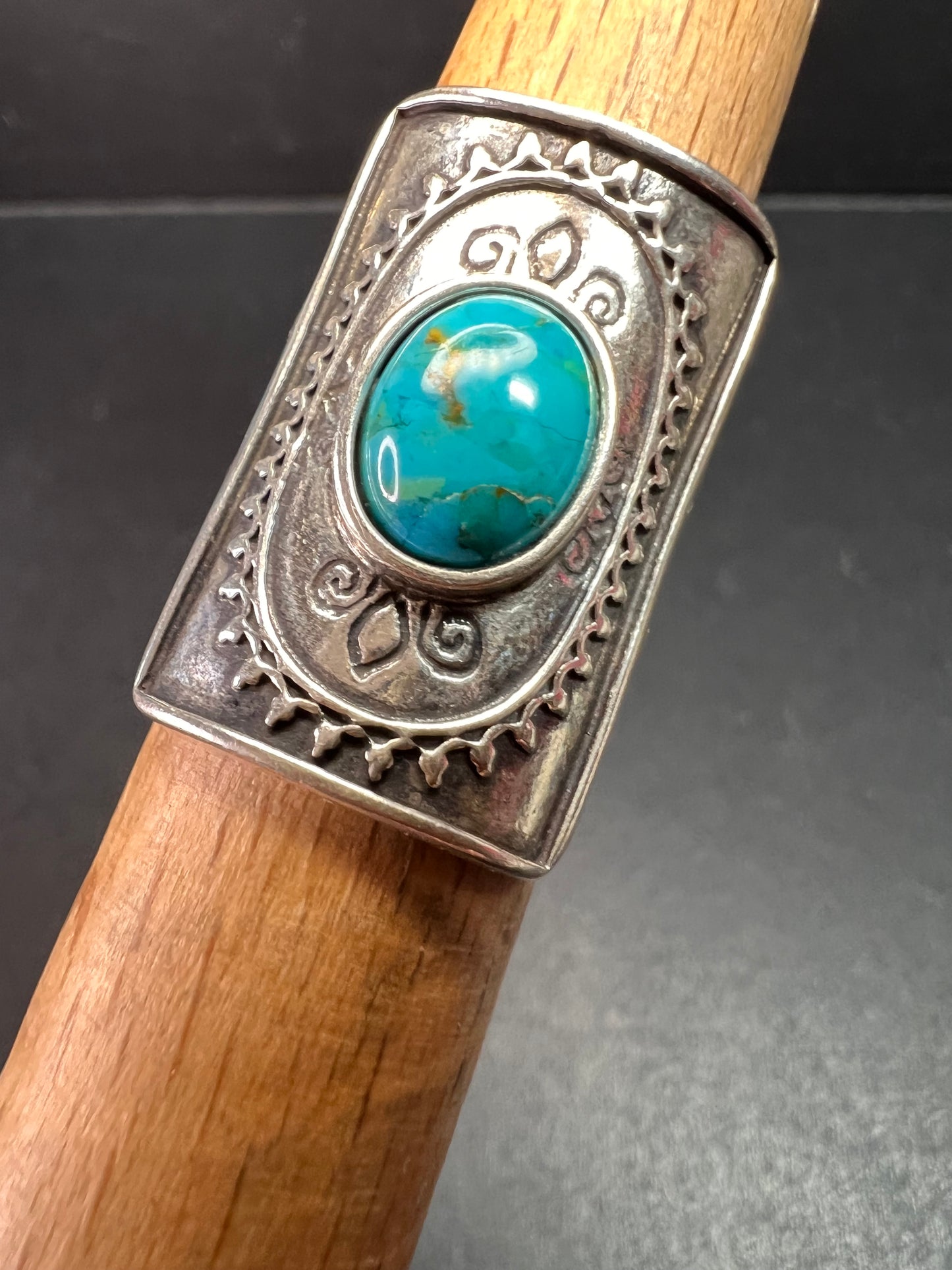 Vintage DIDAE Sterling Silver Kingman Turquoise Shield Ring – Size 7
