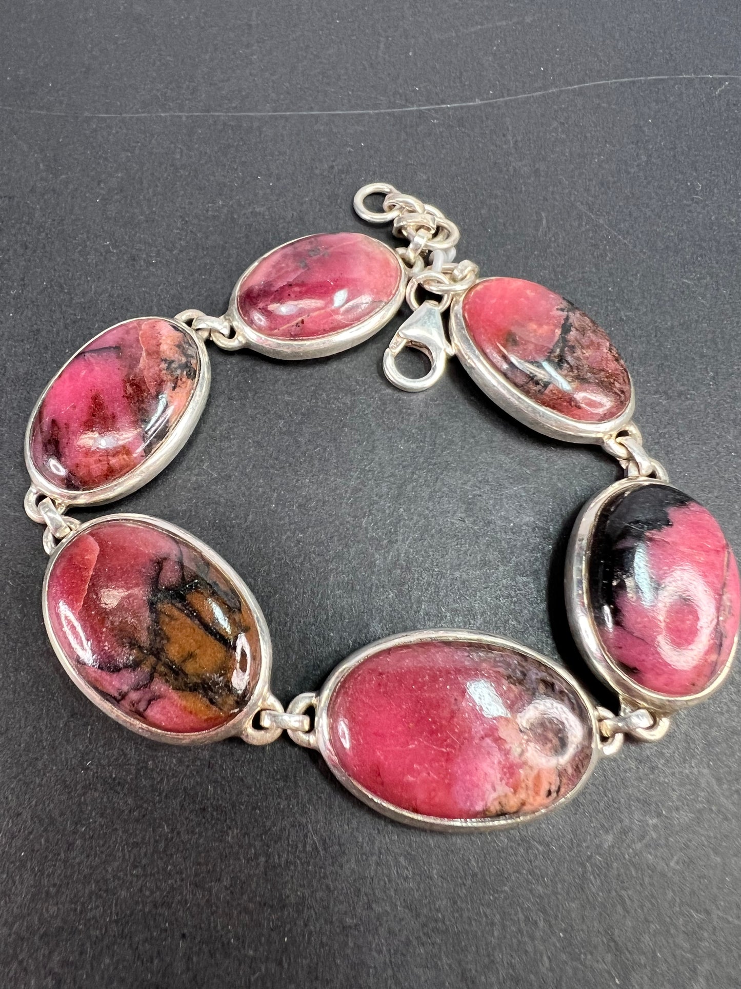NEW Rhodonite sterling silver link bracelet 7.75 inch