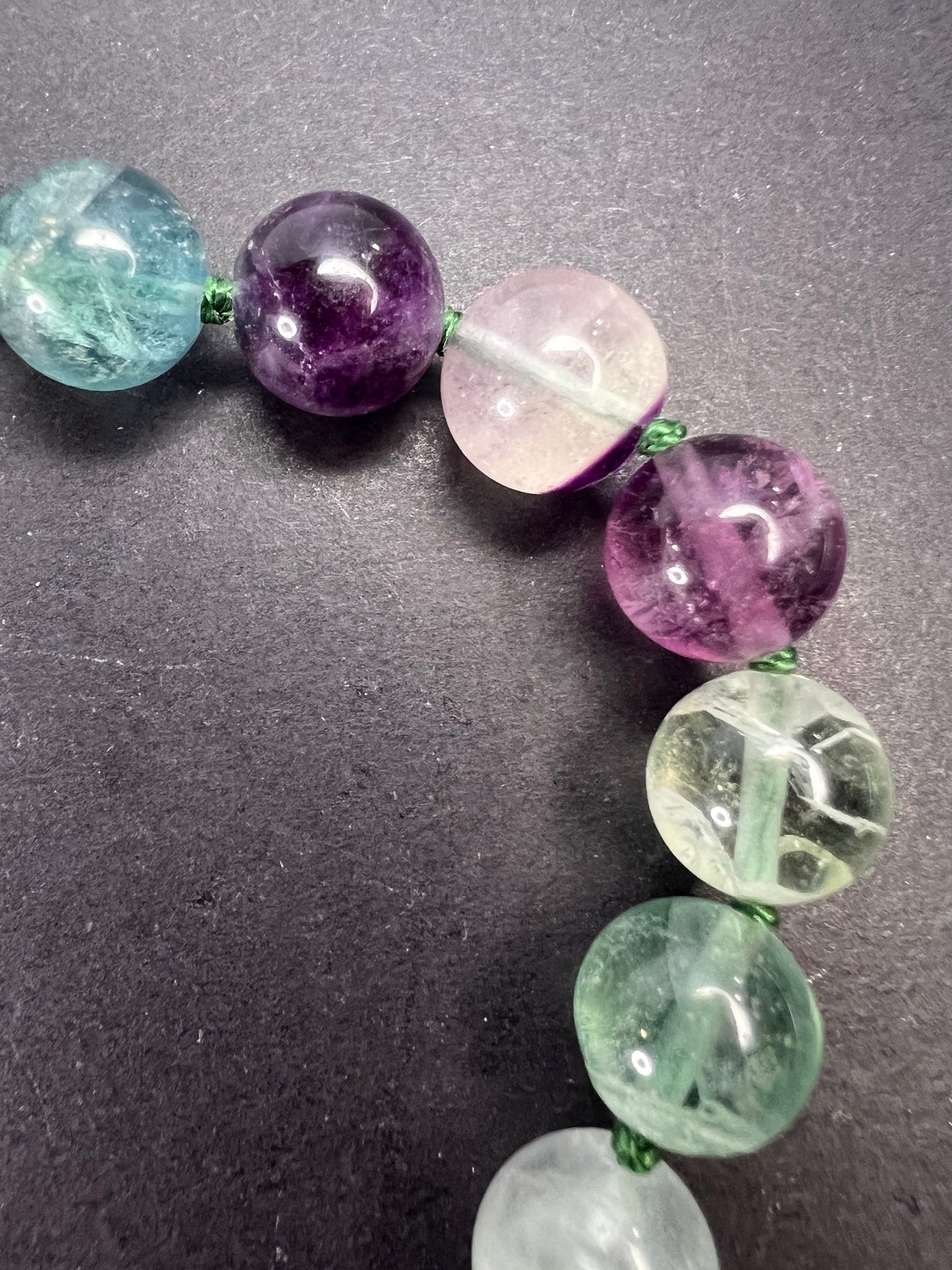 NEW Fluorite knotted beaded bolo necklace with sterling silver magnetic clasp