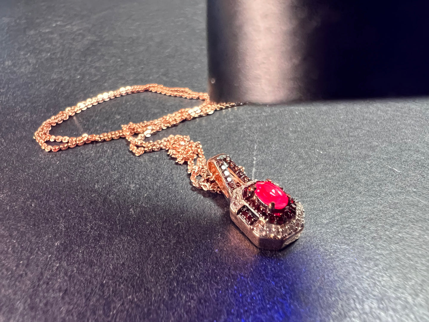 NEW Mahenge pink spinel and brown zircon art deco style pendant in rose gold over sterling silver