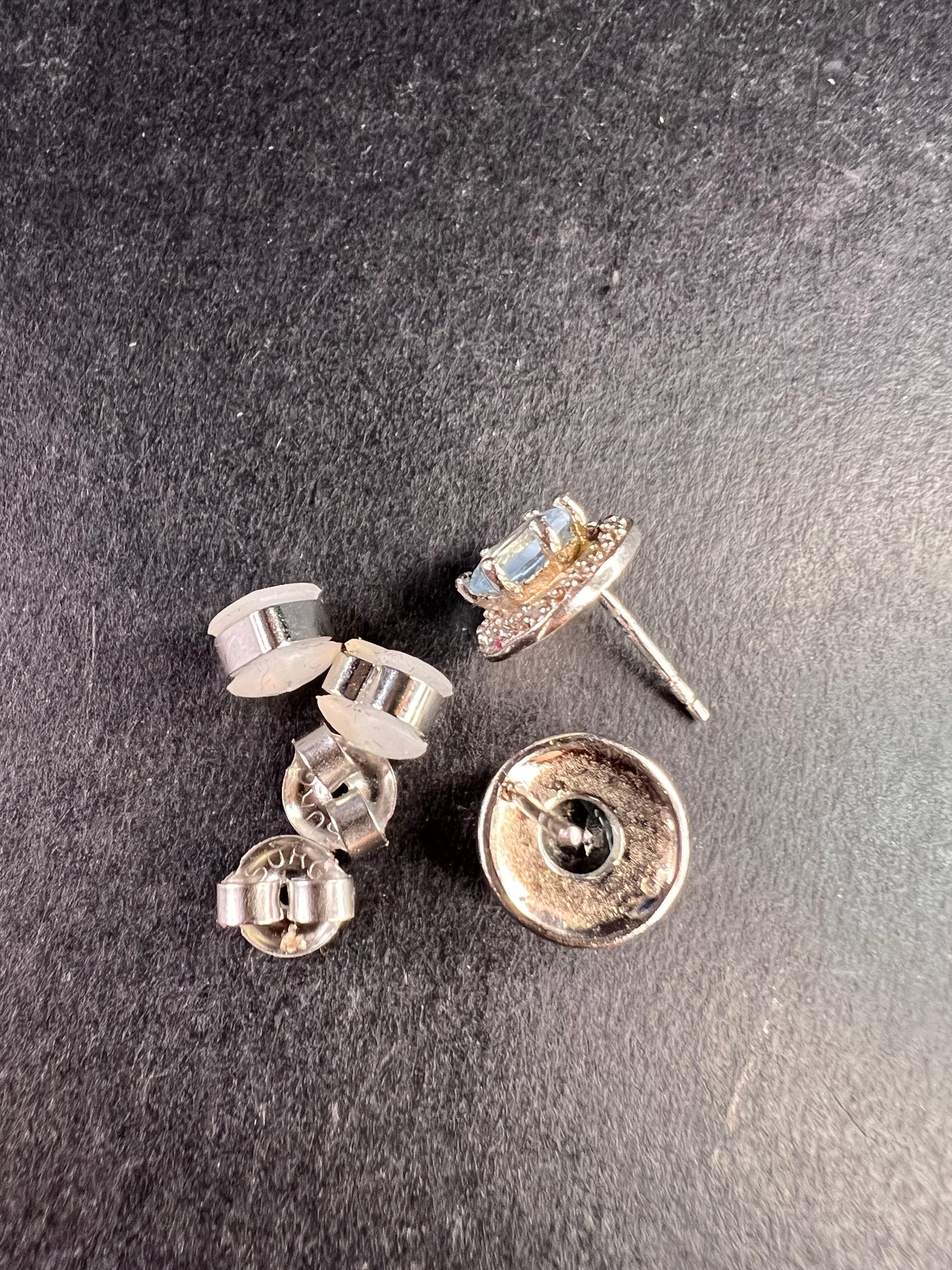 NEW blue topaz and diamond sterling silver stud earrings