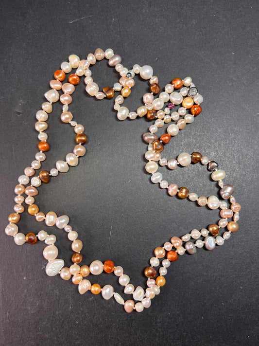 Multi colored freshwater pearls 50 inch endless necklace