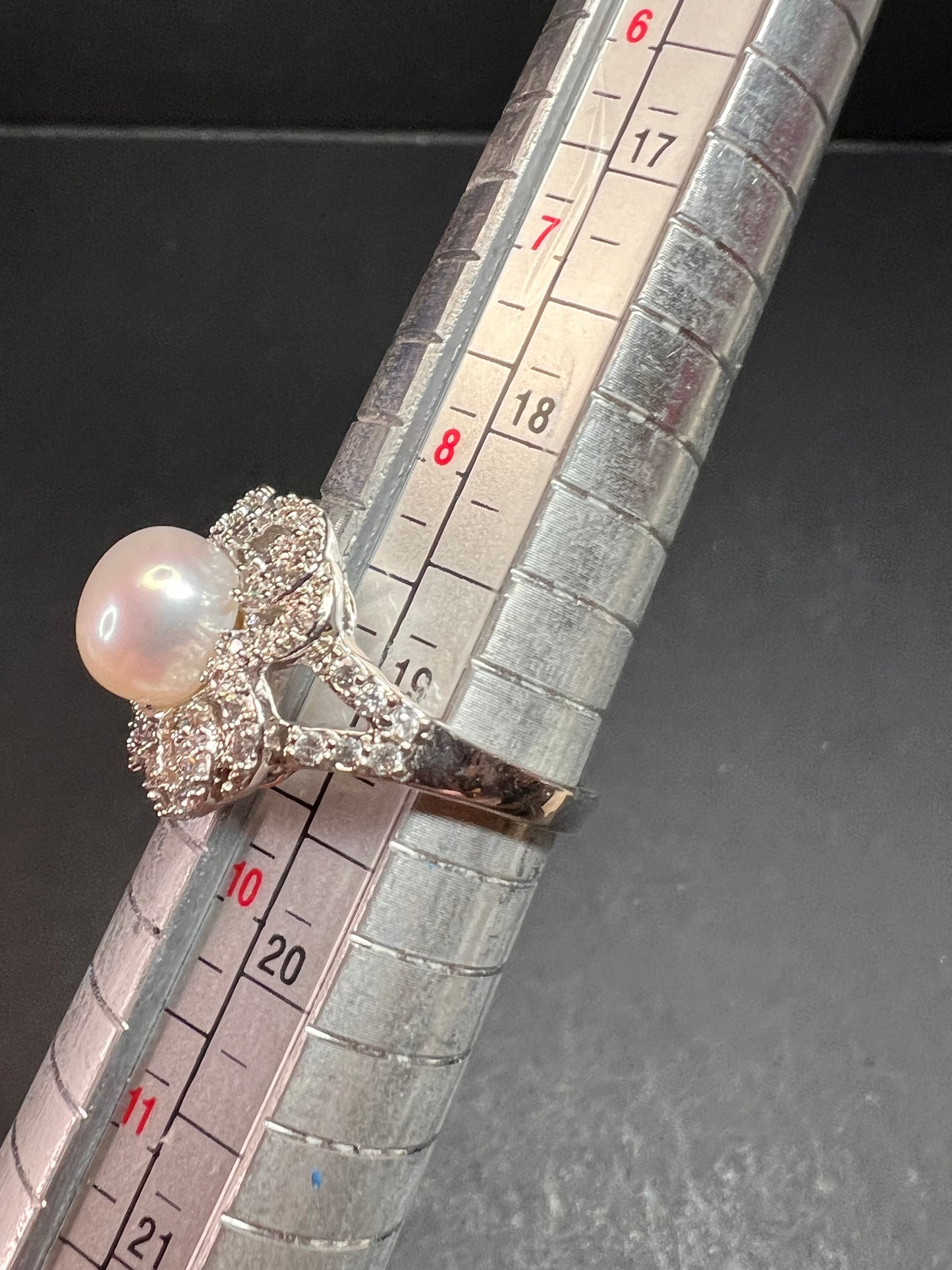 Freshwater pearl and Cz cocktail ring size 9
