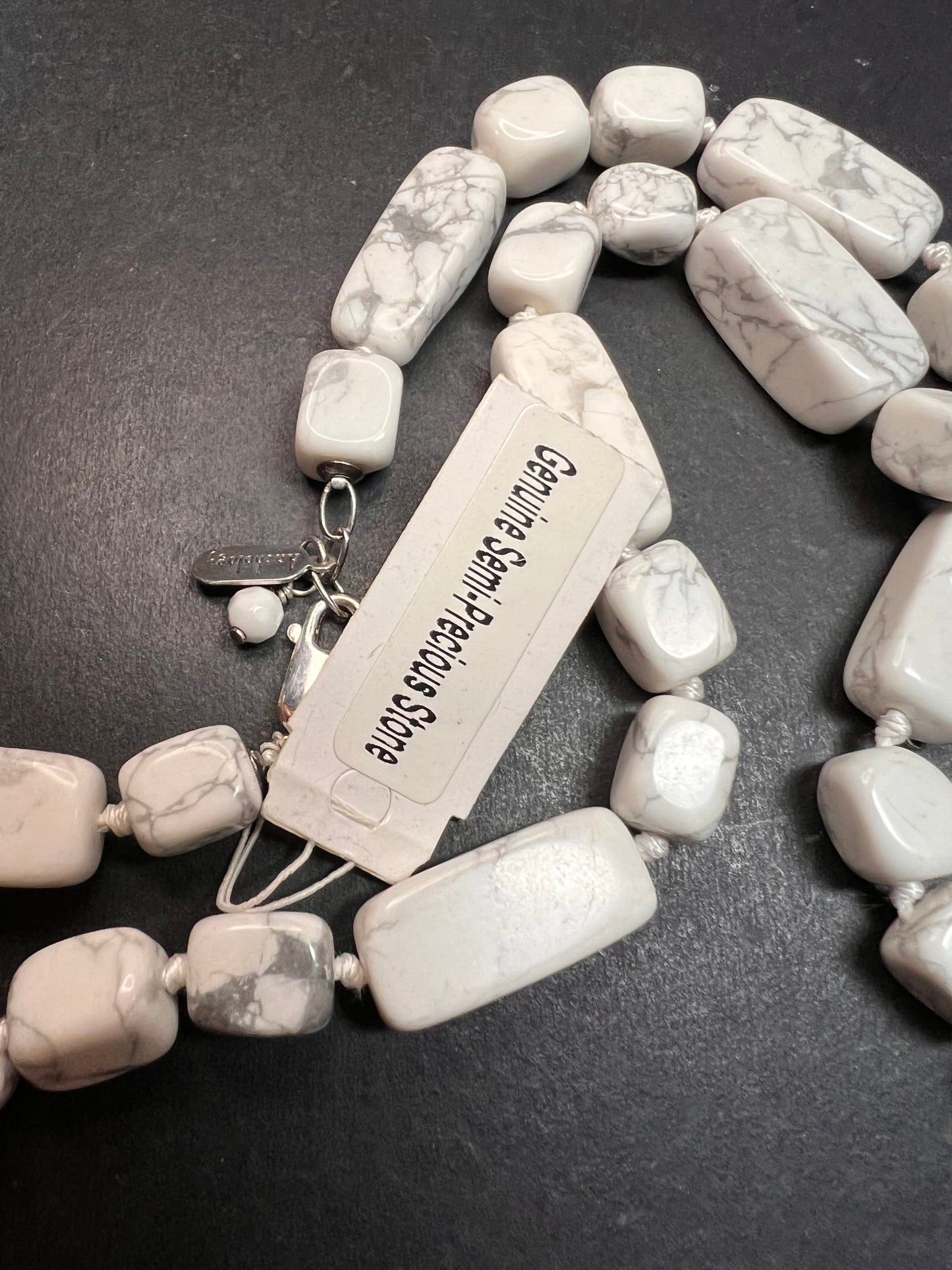 NEW howlite 36 inch knotted necklace with sterling silver clasp