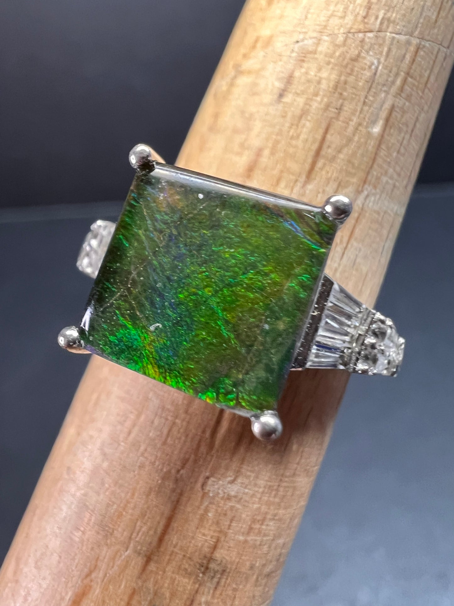 Ammolite and topaz sterling silver ring size 7